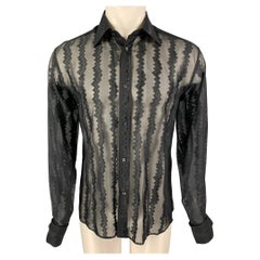 GUCCI by Tom Ford Spring-Summer 2000 Size M Black Zig Zag Silk Acetate Shirt