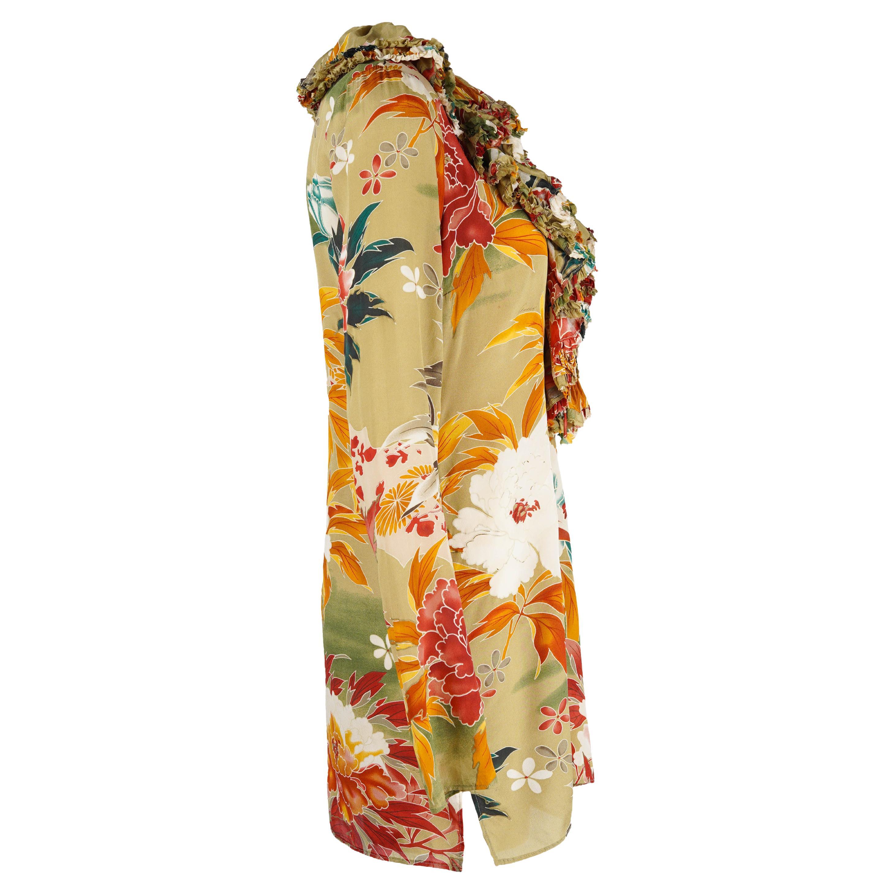 Marron Gucci by Tom Ford Spring/Summer 2003 Robe à volants en soie florale IT42 en vente