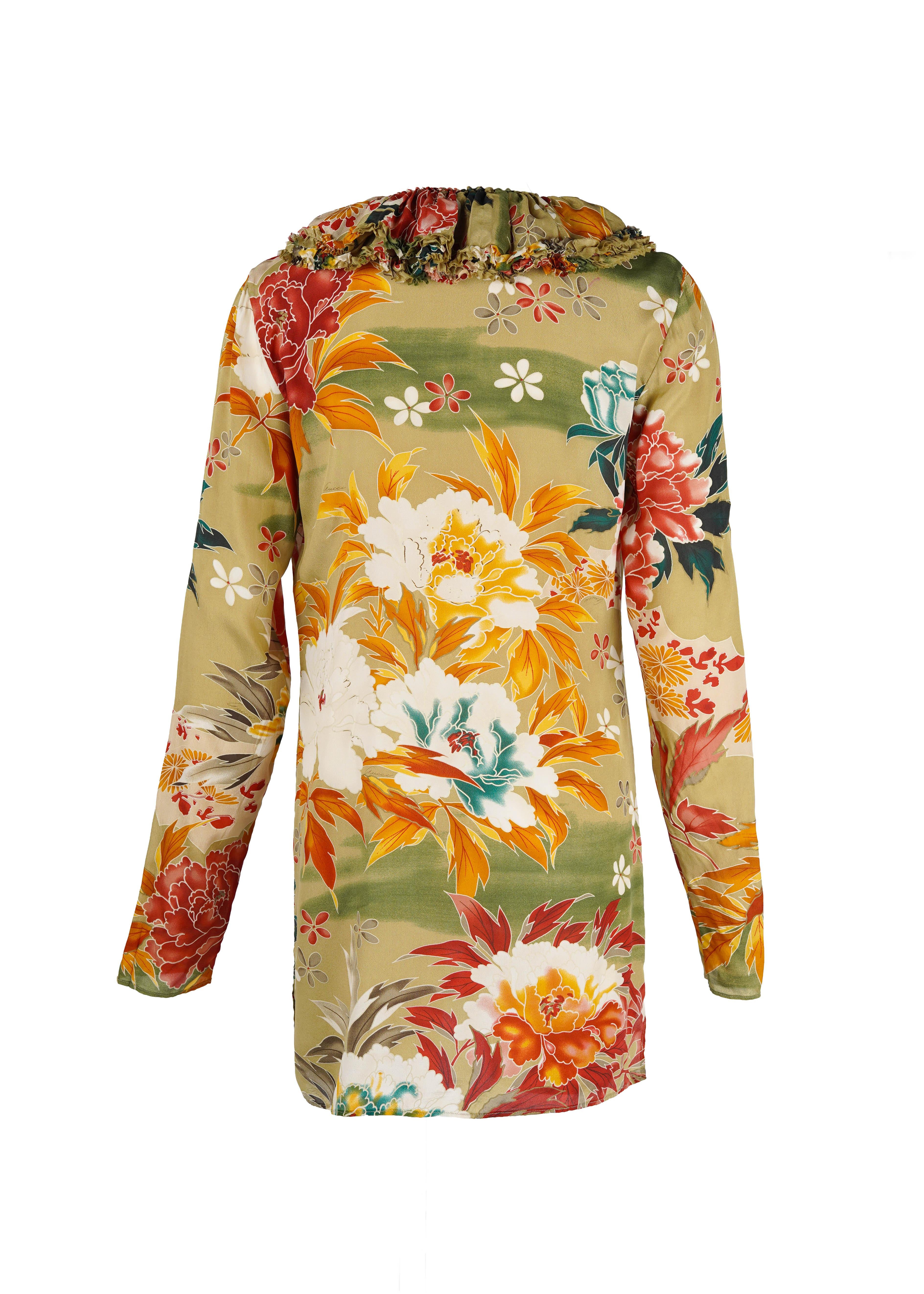 Gucci by Tom Ford Spring/Summer 2003 Robe à volants en soie florale IT42 Pour femmes en vente