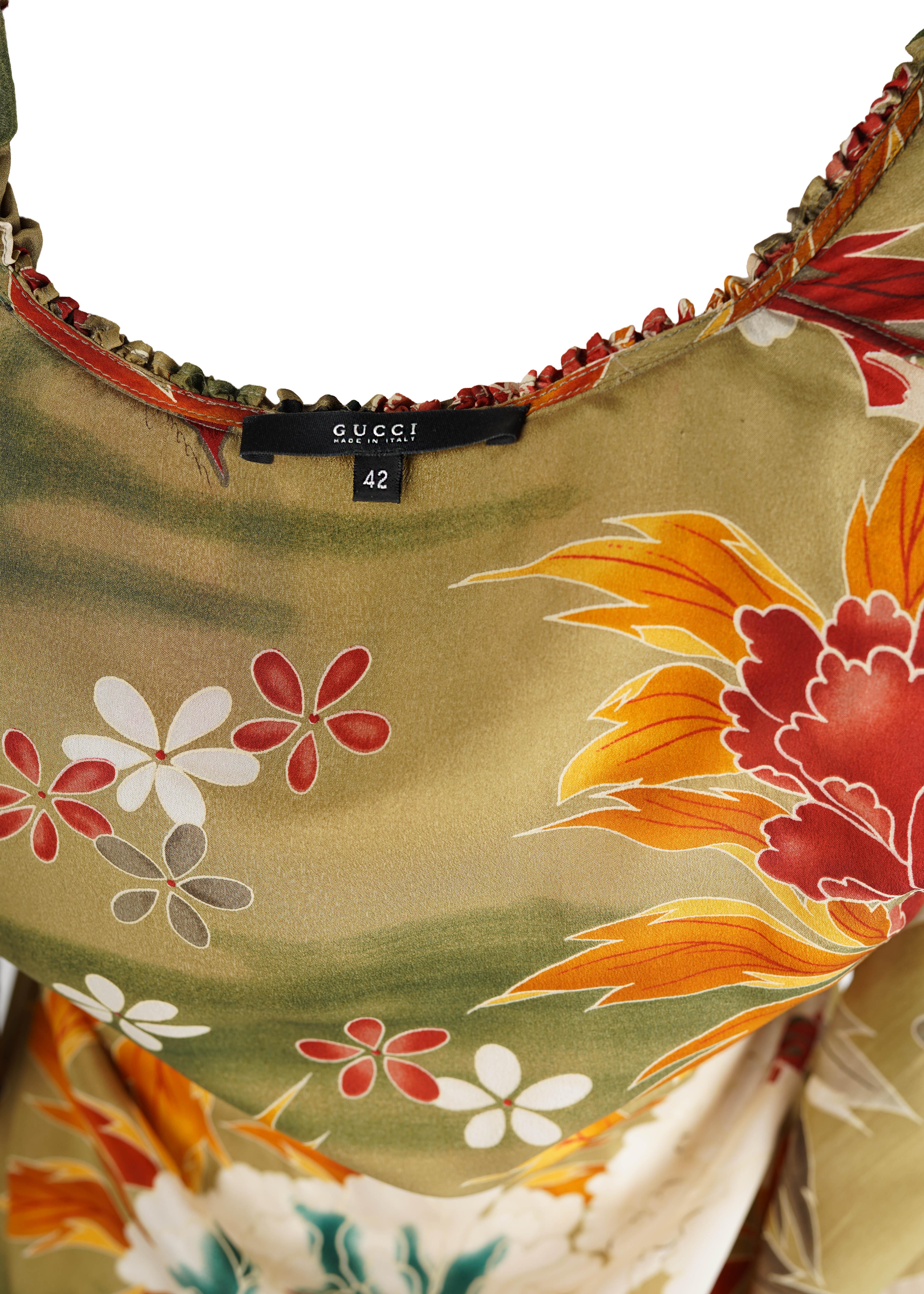 Gucci by Tom Ford Spring/Summer 2003 Robe à volants en soie florale IT42 en vente 4