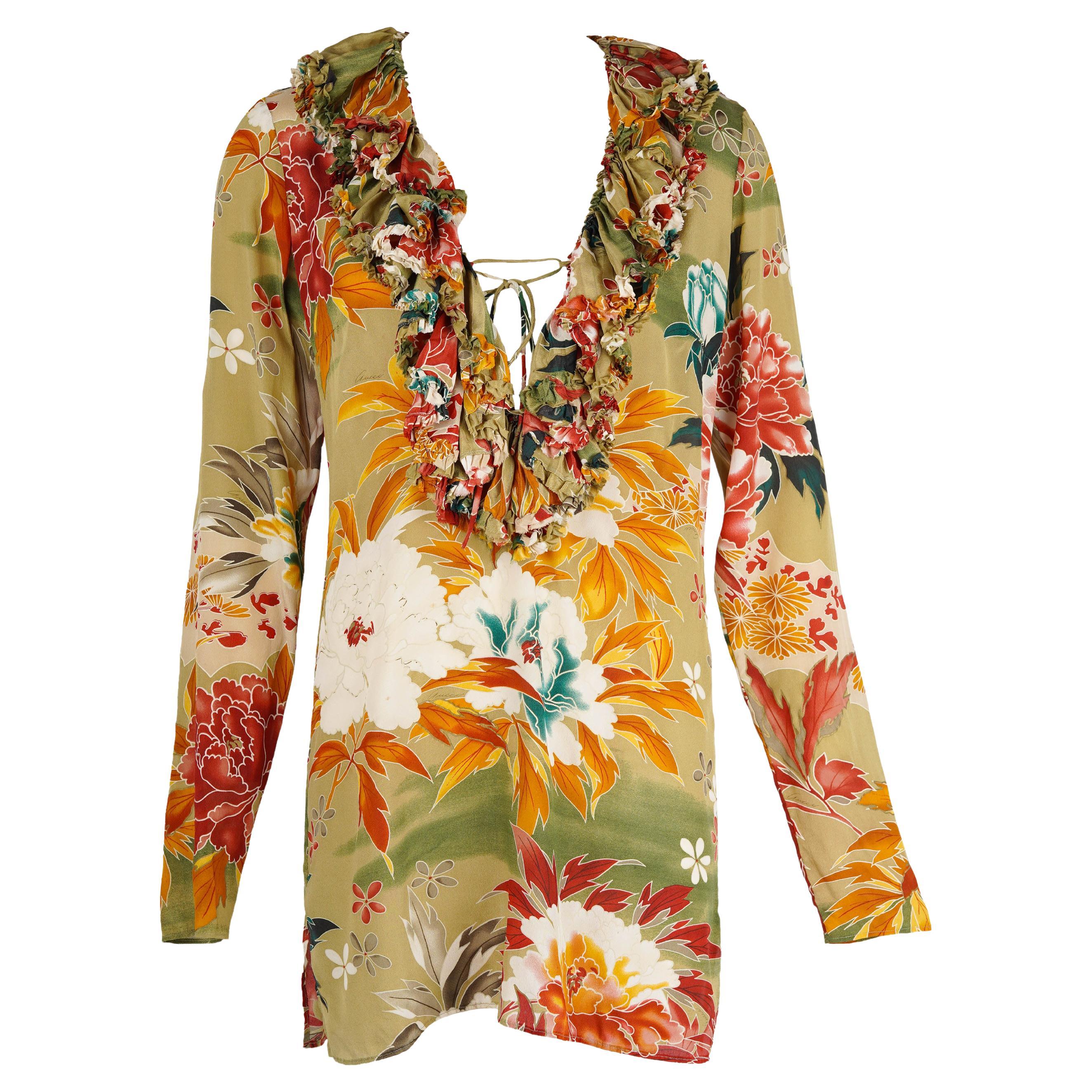 Gucci by Tom Ford Spring/Summer 2003 Floral Silk Ruffled Dress IT42