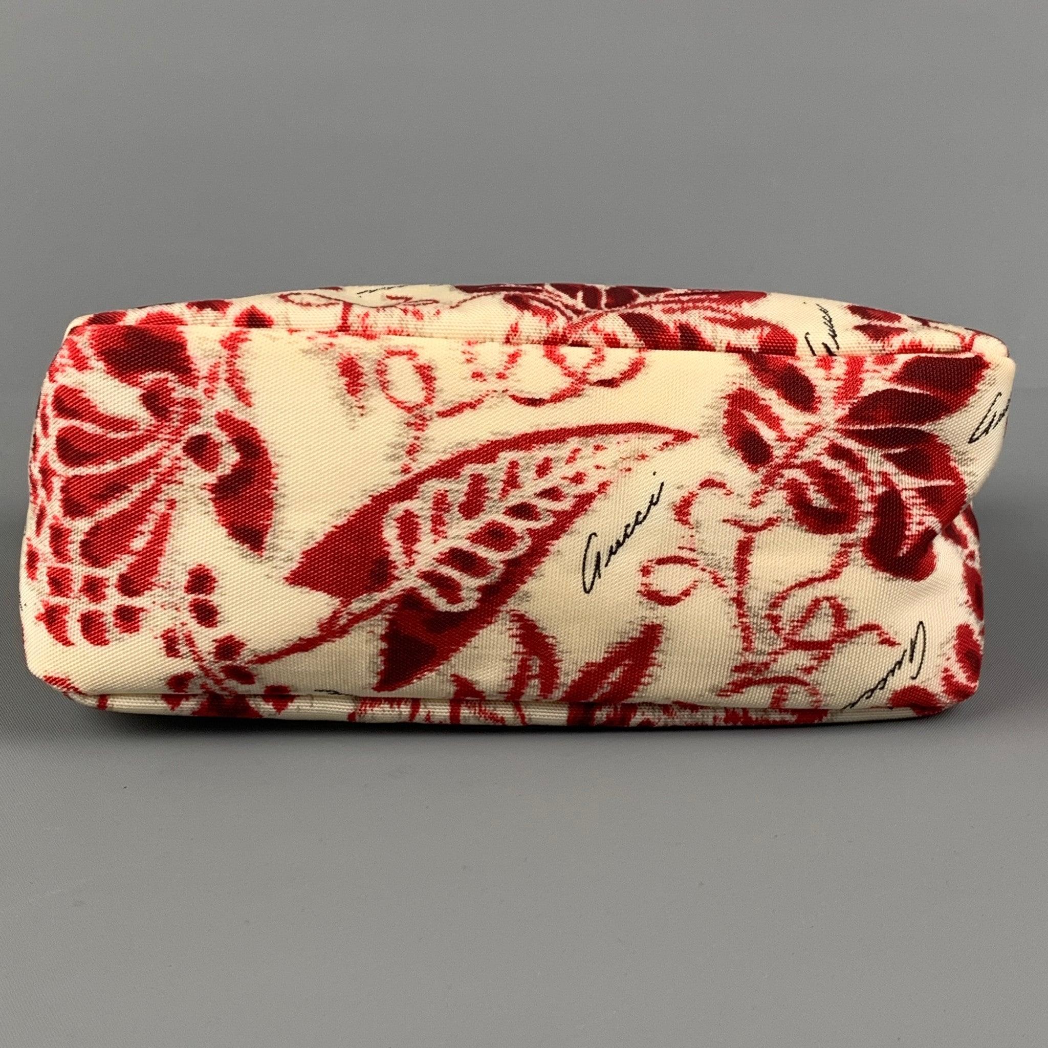 GUCCI by TOM FORD SS 2000 Red Beige Abstract Floral Canvas Toiletry Pouch Bag For Sale 1