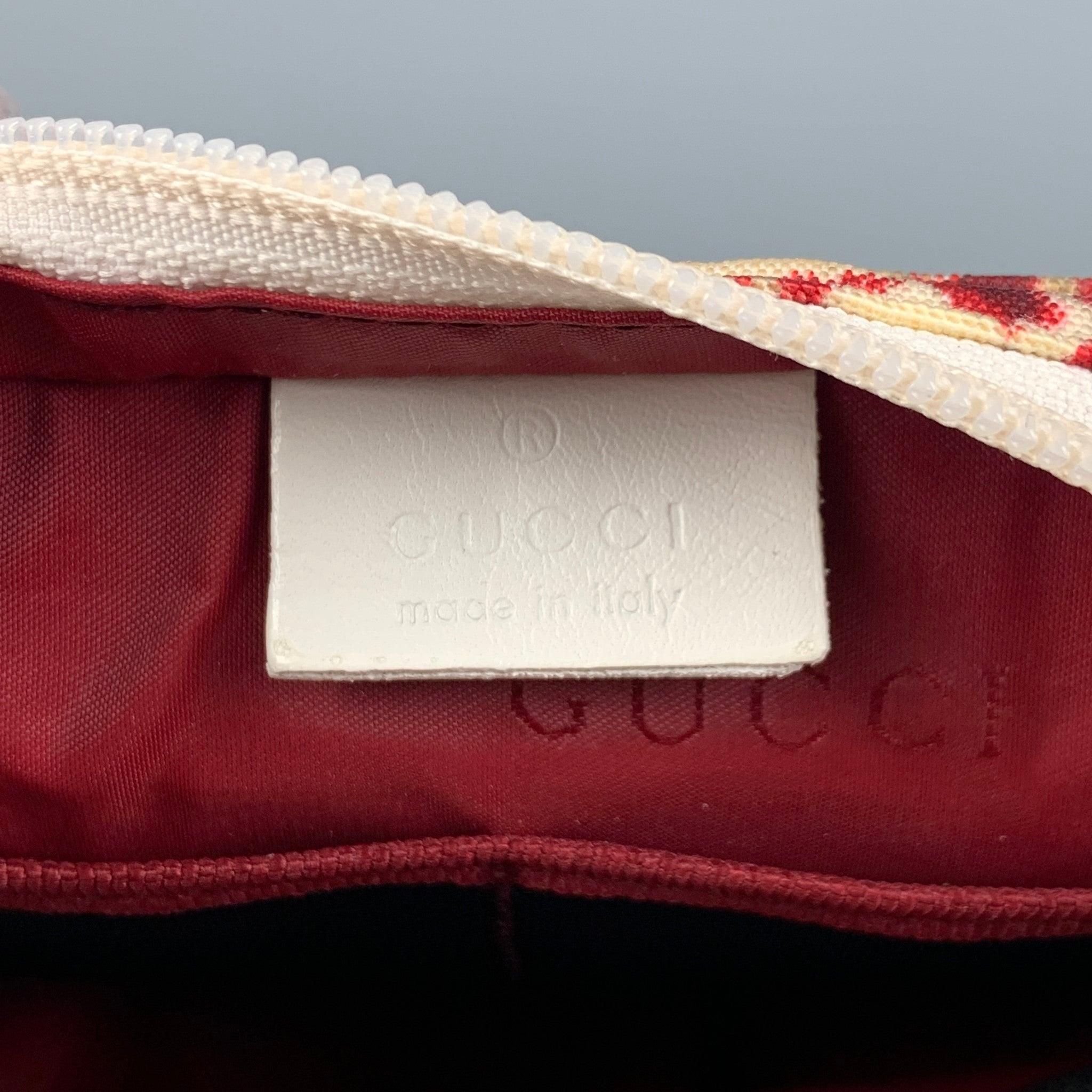 GUCCI by TOM FORD SS 2000 Red Beige Abstract Floral Canvas Toiletry Pouch Bag For Sale 3