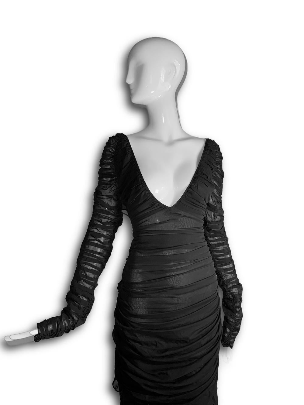 Gucci by Tom Ford SS 2003 Black Silk Ruched Evening Dress With