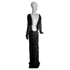 Gucci by Tom Ford SS 2003 Black Silk Ruched Evening Dress With Ruffled Skirt