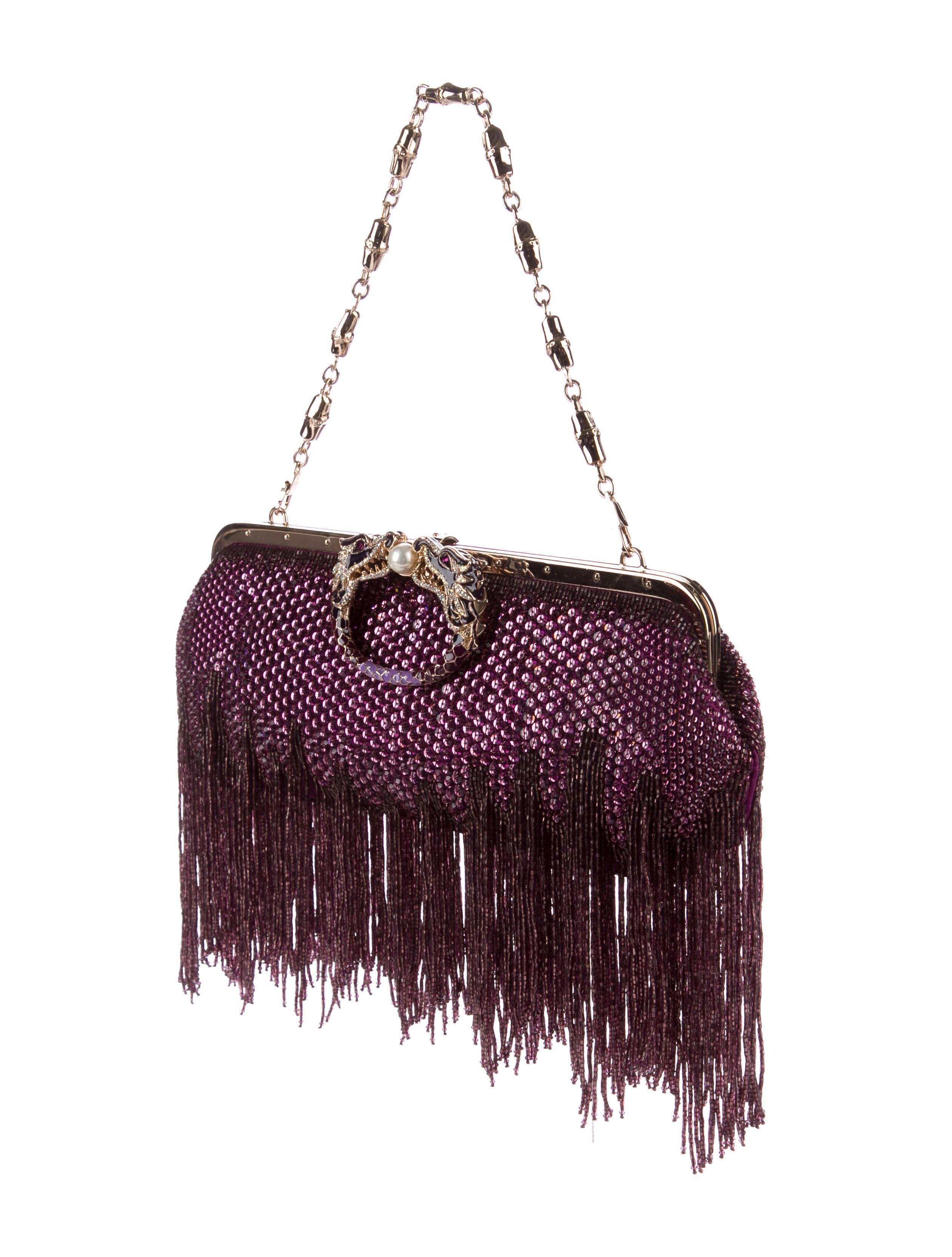 Black Gucci by Tom Ford Limited Edition Purple Sequin Fringe Dragon Clutch Bag SS 2004