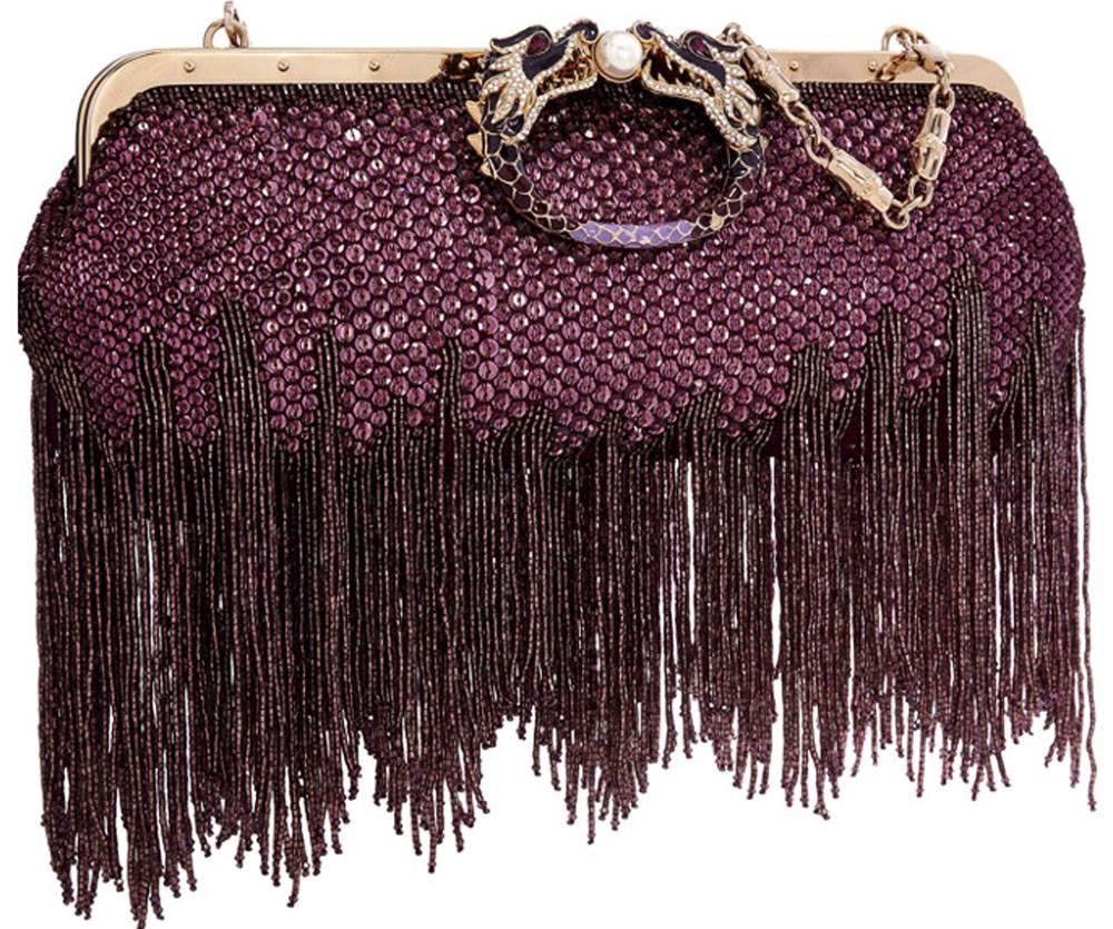 Gucci by Tom Ford Limited Edition Purple Sequin Fringe Dragon Clutch Bag SS 2004 In Excellent Condition In Montgomery, TX