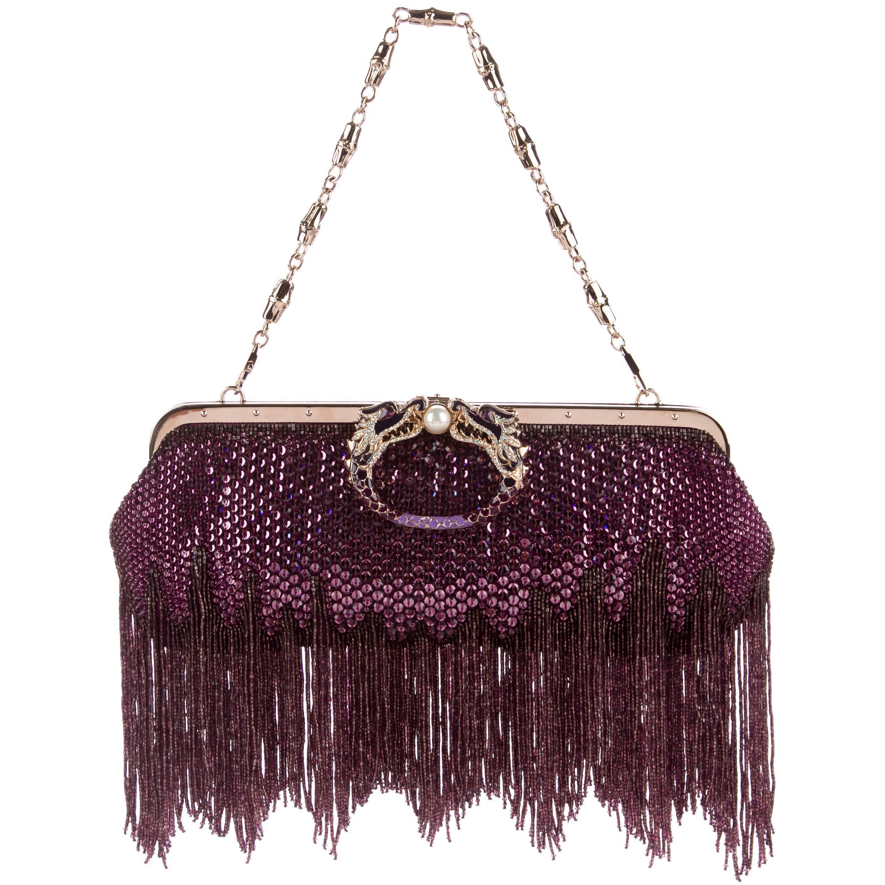 Gucci by Tom Ford Limited Edition Purple Sequin Fringe Dragon Clutch Bag SS 2004