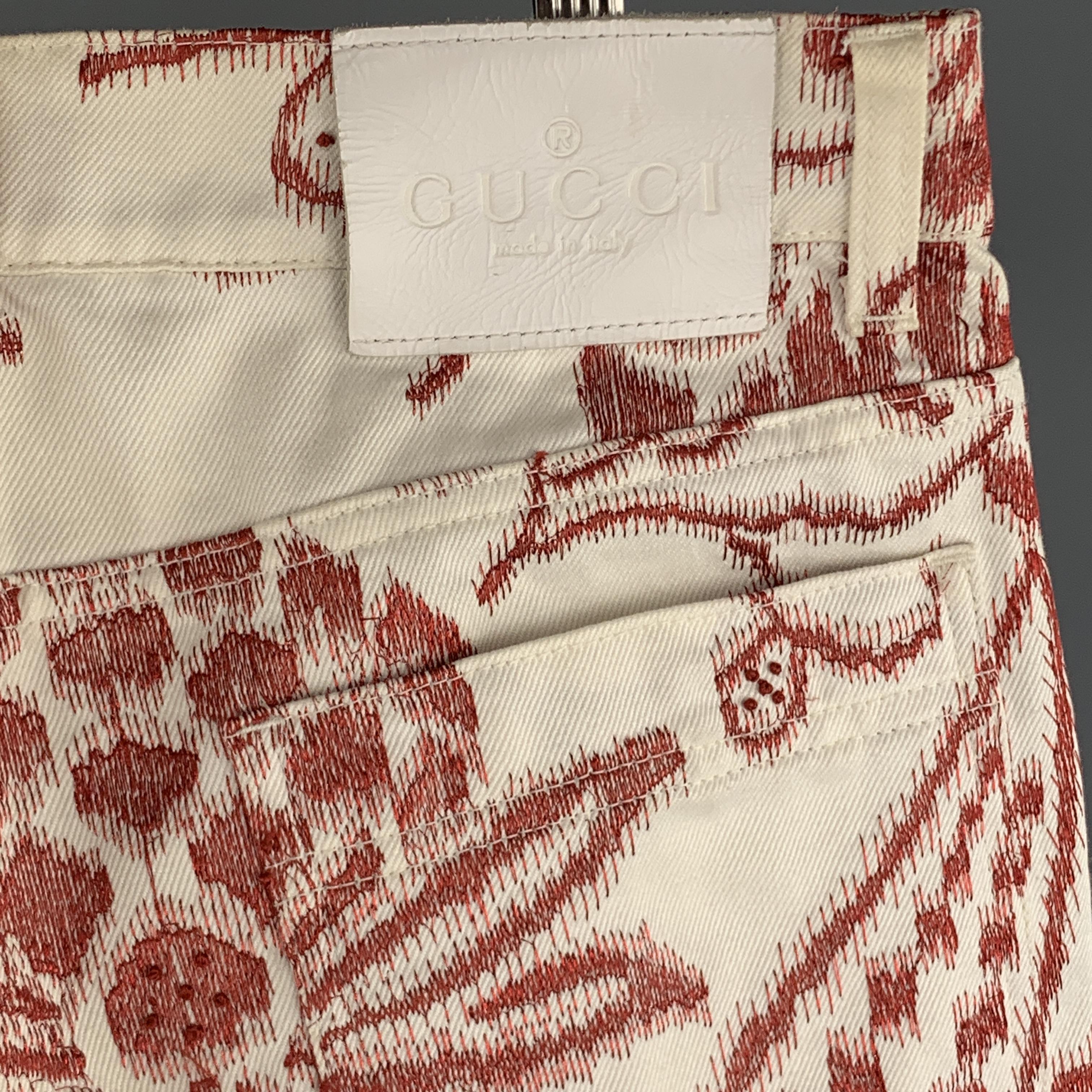 GUCCI by TOM FORD SS2000 Size 29 x 31 White Embroidery Cotton Bell Bottom Jeans 3