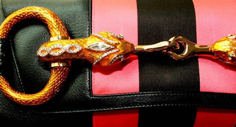 UNWORN Gucci Exotic Tom Ford Striped Black Lizard Jeweled Snake Horsebit Clutch For Sale 2