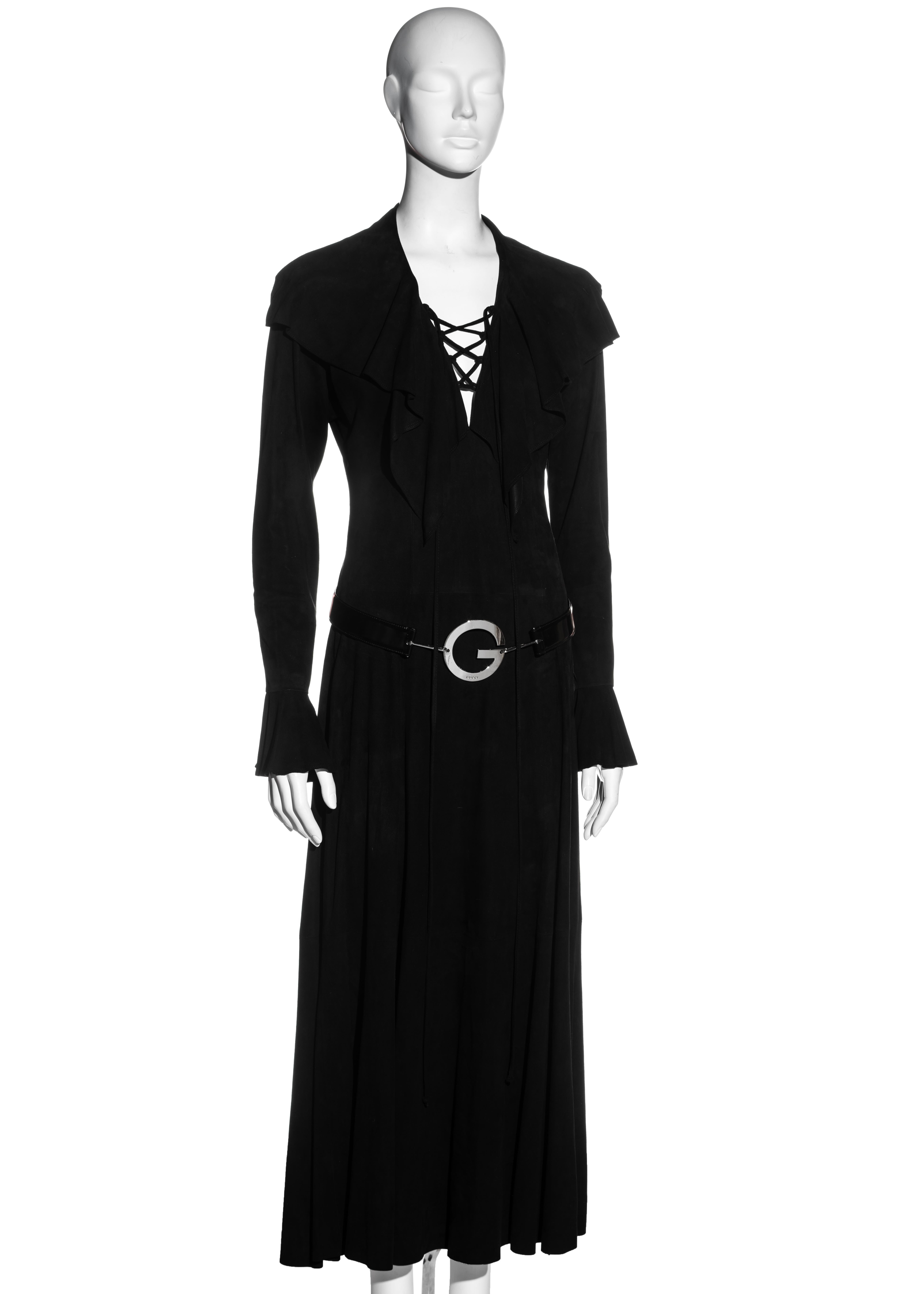 Gucci by Tom Ford suede lace-up maxi dress with 'G' belt, ss 1996 For Sale 2