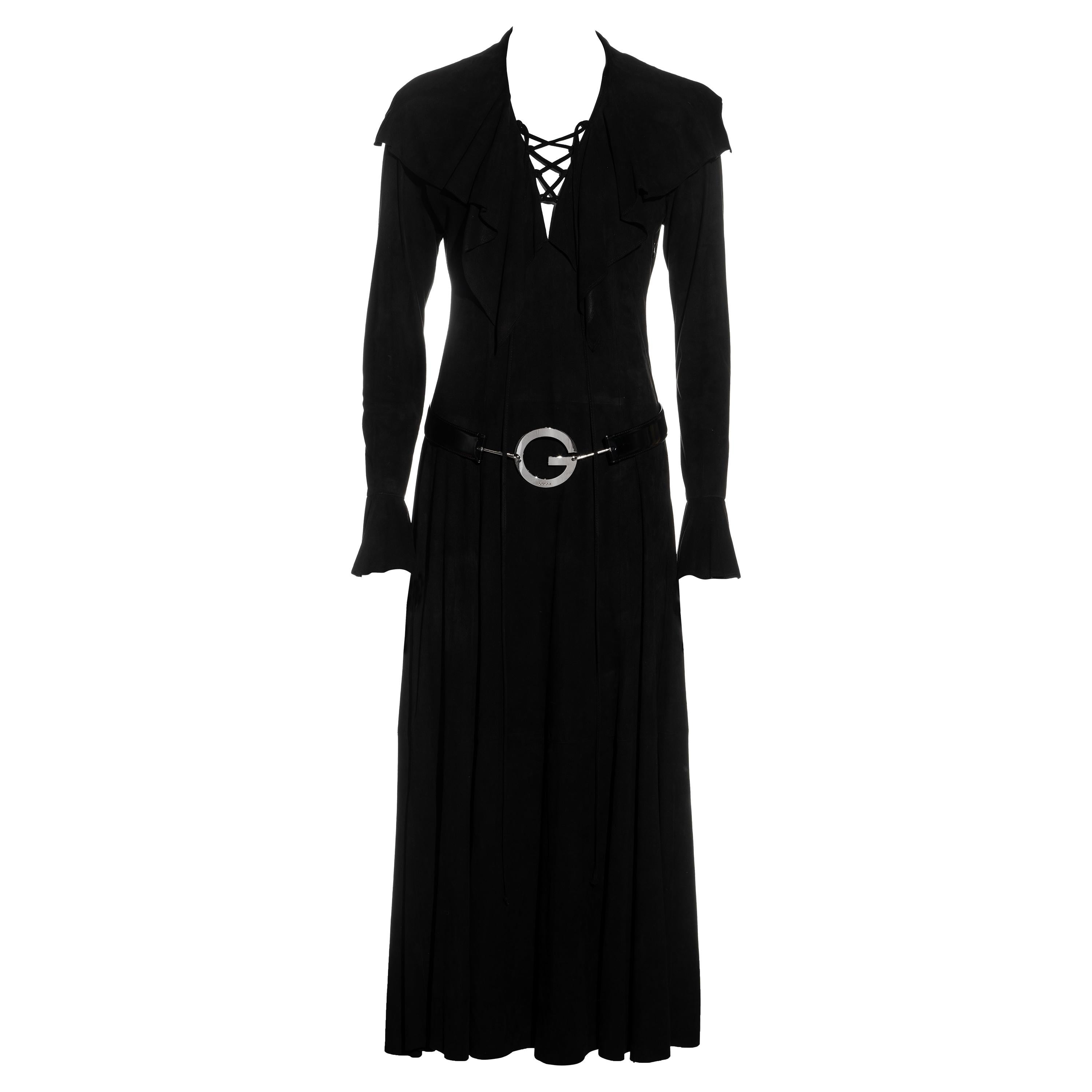 Gucci by Tom Ford suede lace-up maxi dress with 'G' belt, ss 1996 For Sale