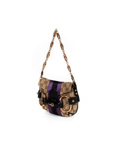 P/E 2004 Gucci by Tom Ford Tan GG Horsebit Mini Evening Bag Purple Satin Stripe