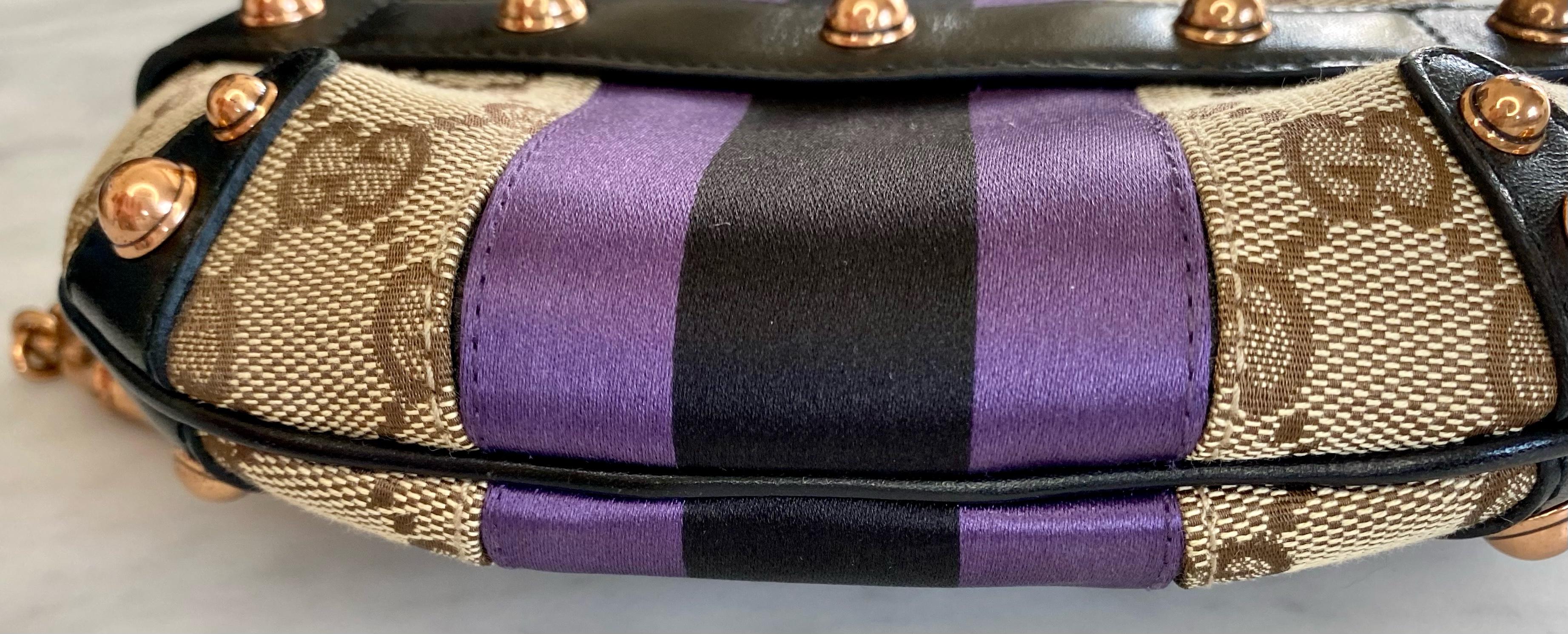 P/E 2004 Gucci by Tom Ford Tan GG Horsebit Mini Evening Bag Purple Satin Stripe In condizioni buone a West Hollywood, CA