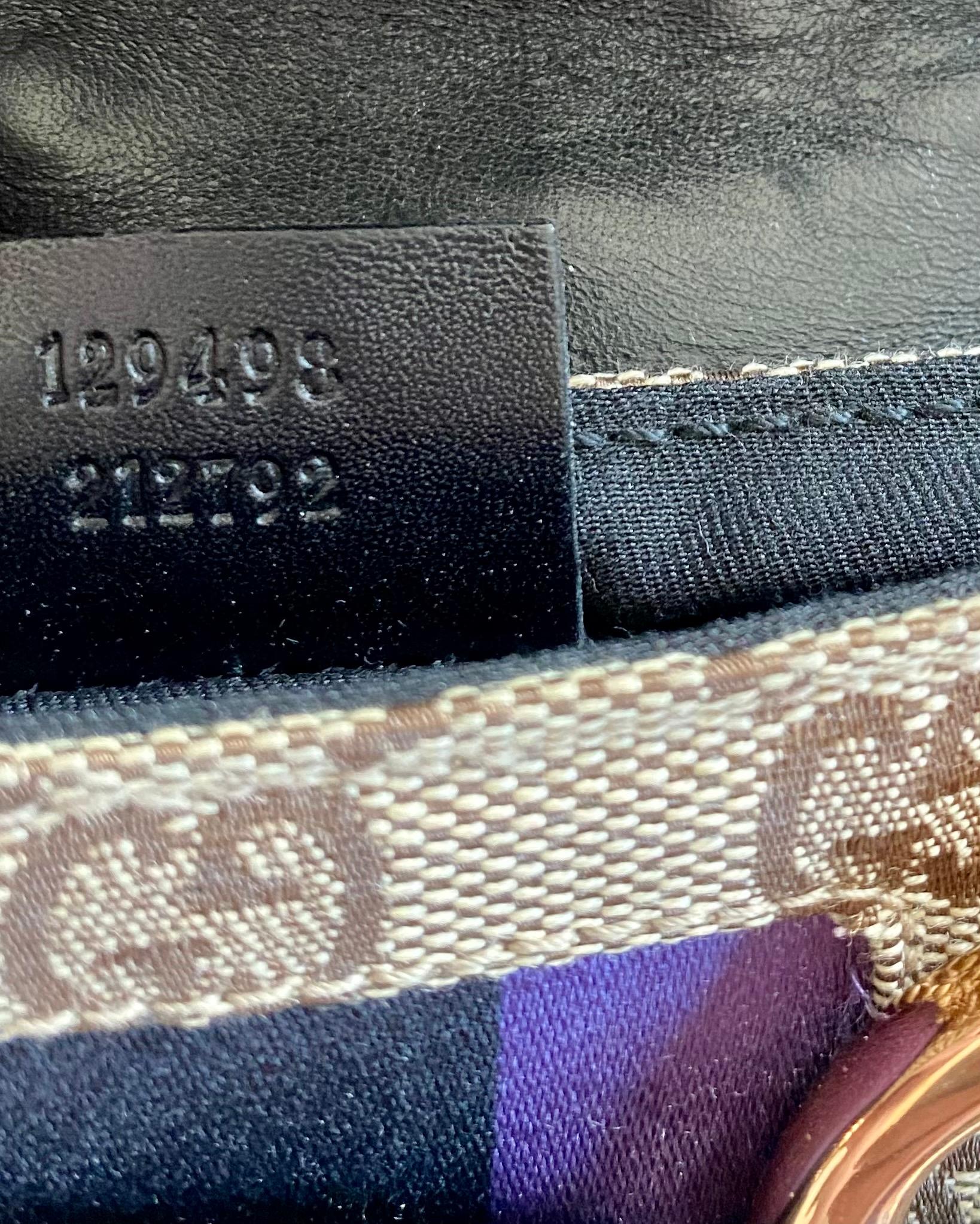 P/E 2004 Gucci by Tom Ford Tan GG Horsebit Mini Evening Bag Purple Satin Stripe 1