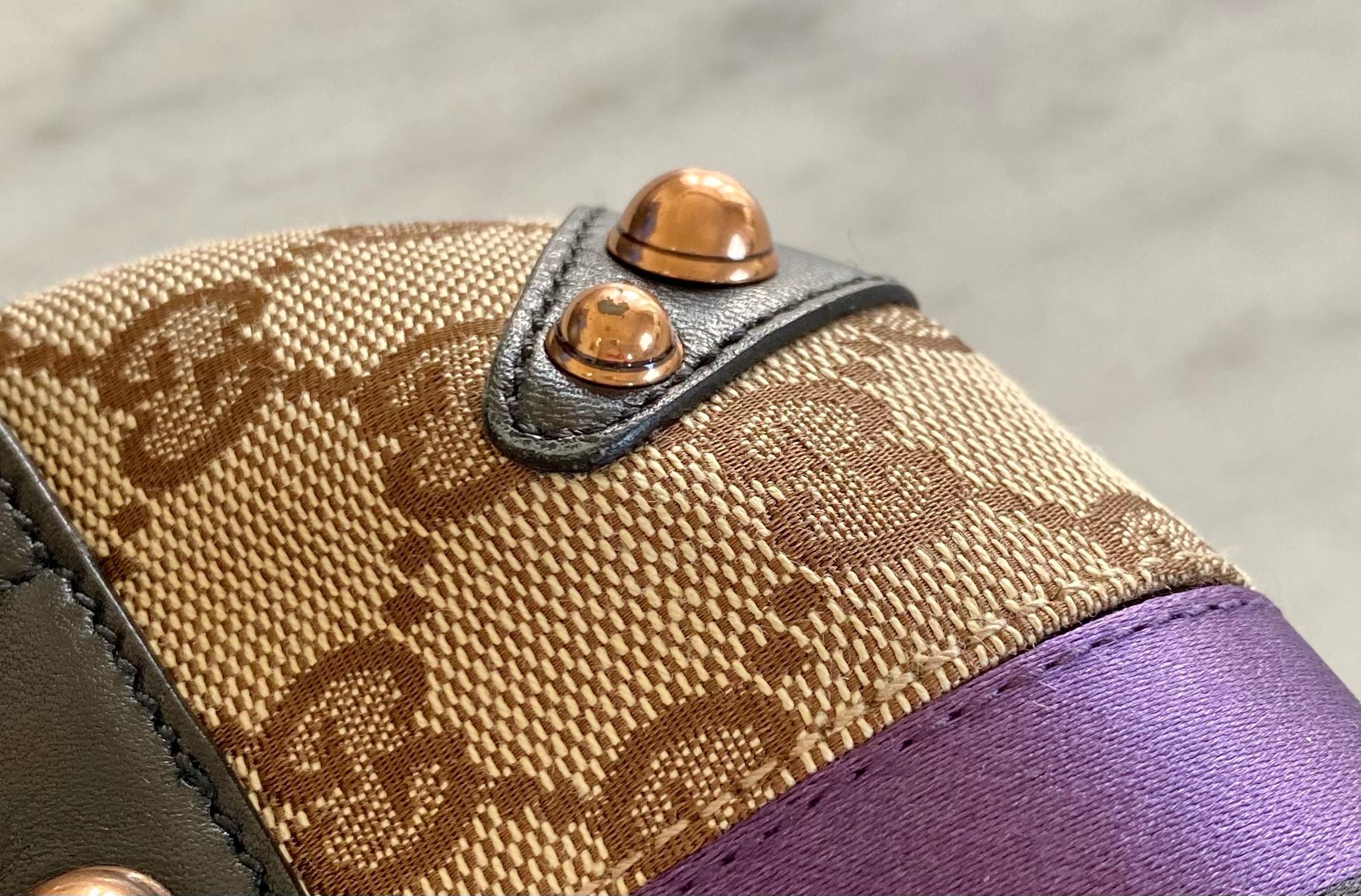 P/E 2004 Gucci by Tom Ford Tan GG Horsebit Mini Evening Bag Purple Satin Stripe 2