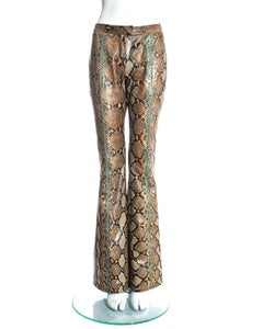 Gucci by Tom Ford tan python leather flared pants, ss 2000