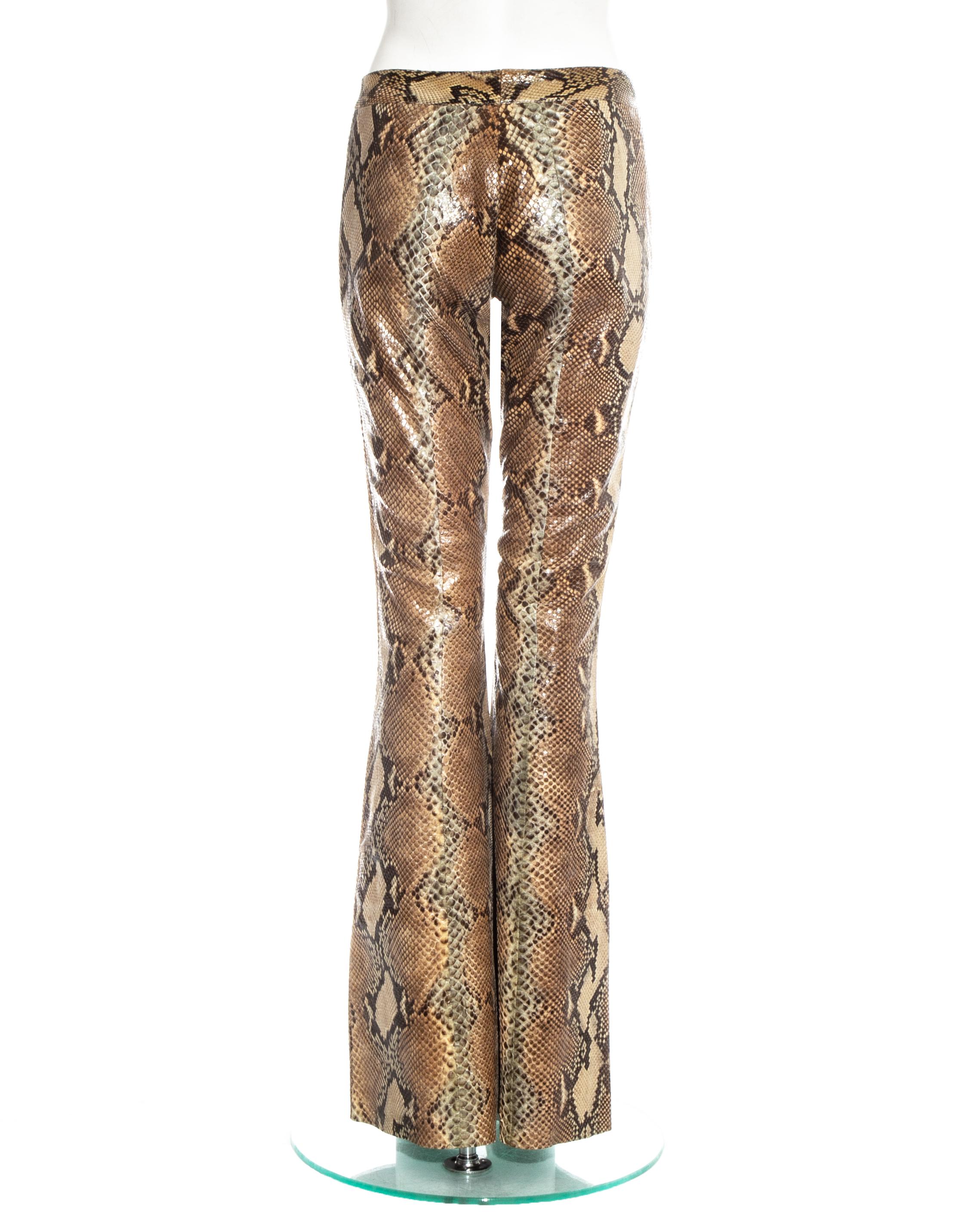 Brown Gucci by Tom Ford tan python leather flared pants, ss 2000
