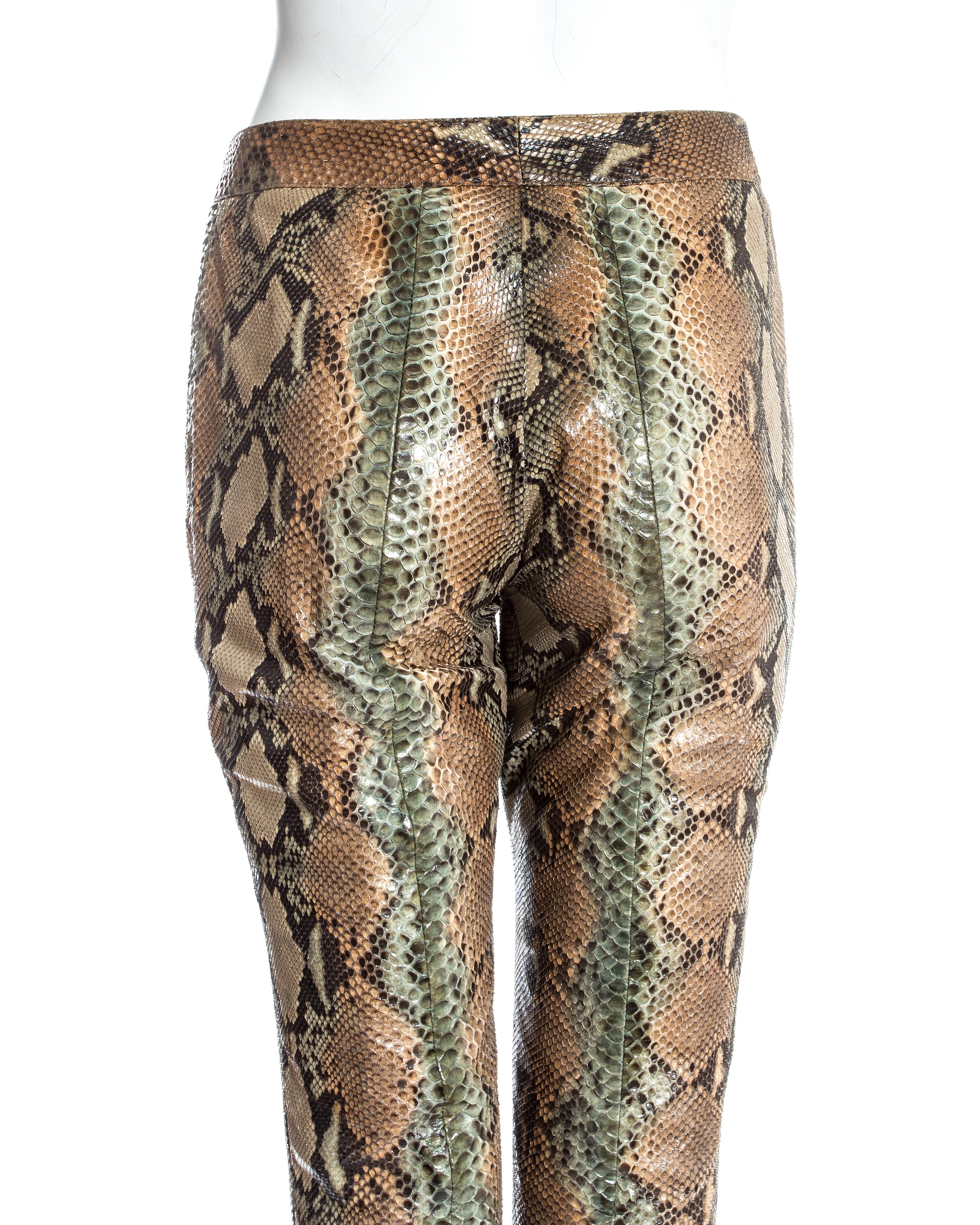 Gucci by Tom Ford tan python leather flared pants, ss 2000 In Good Condition In London, GB