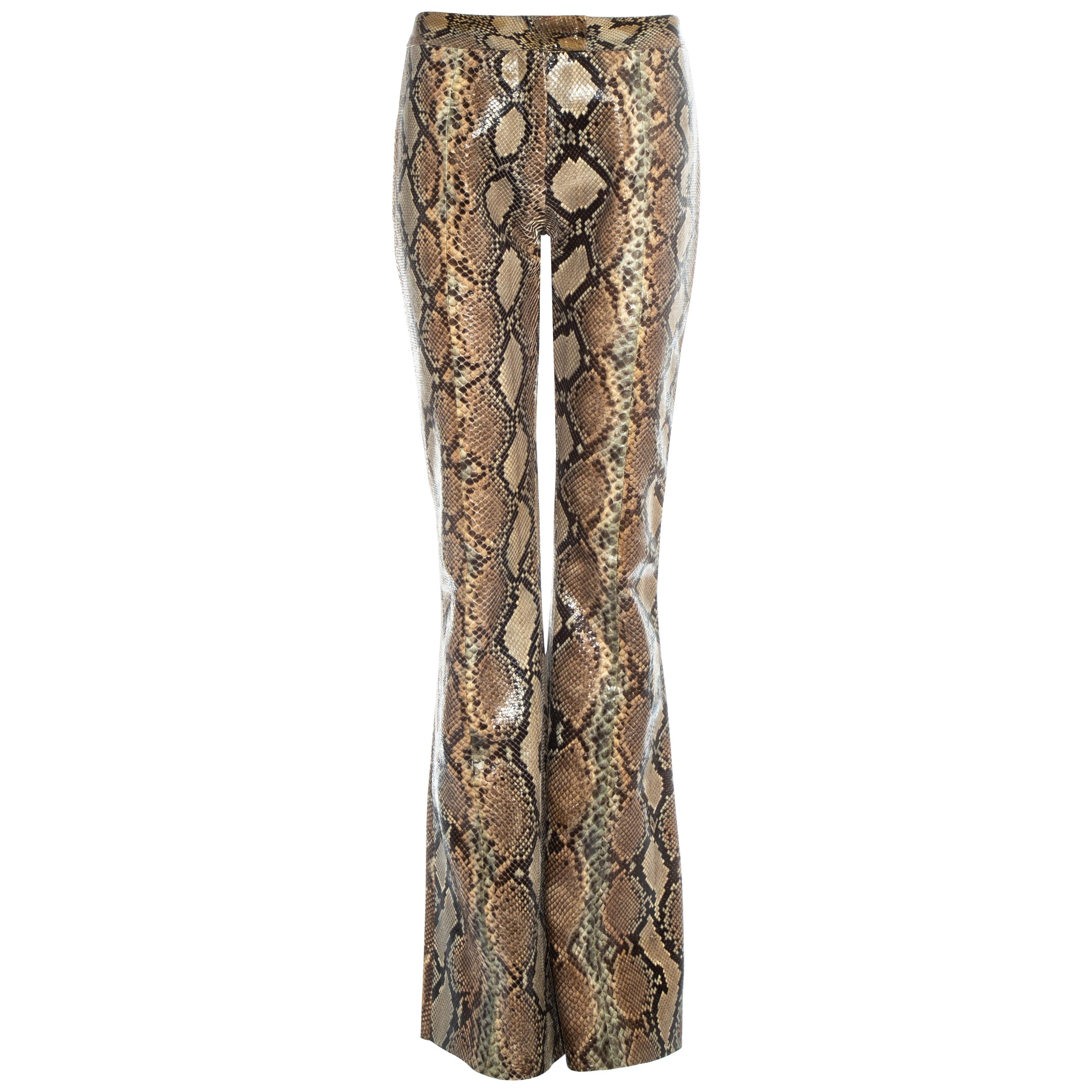 Gucci by Tom Ford tan python leather flared pants, ss 2000
