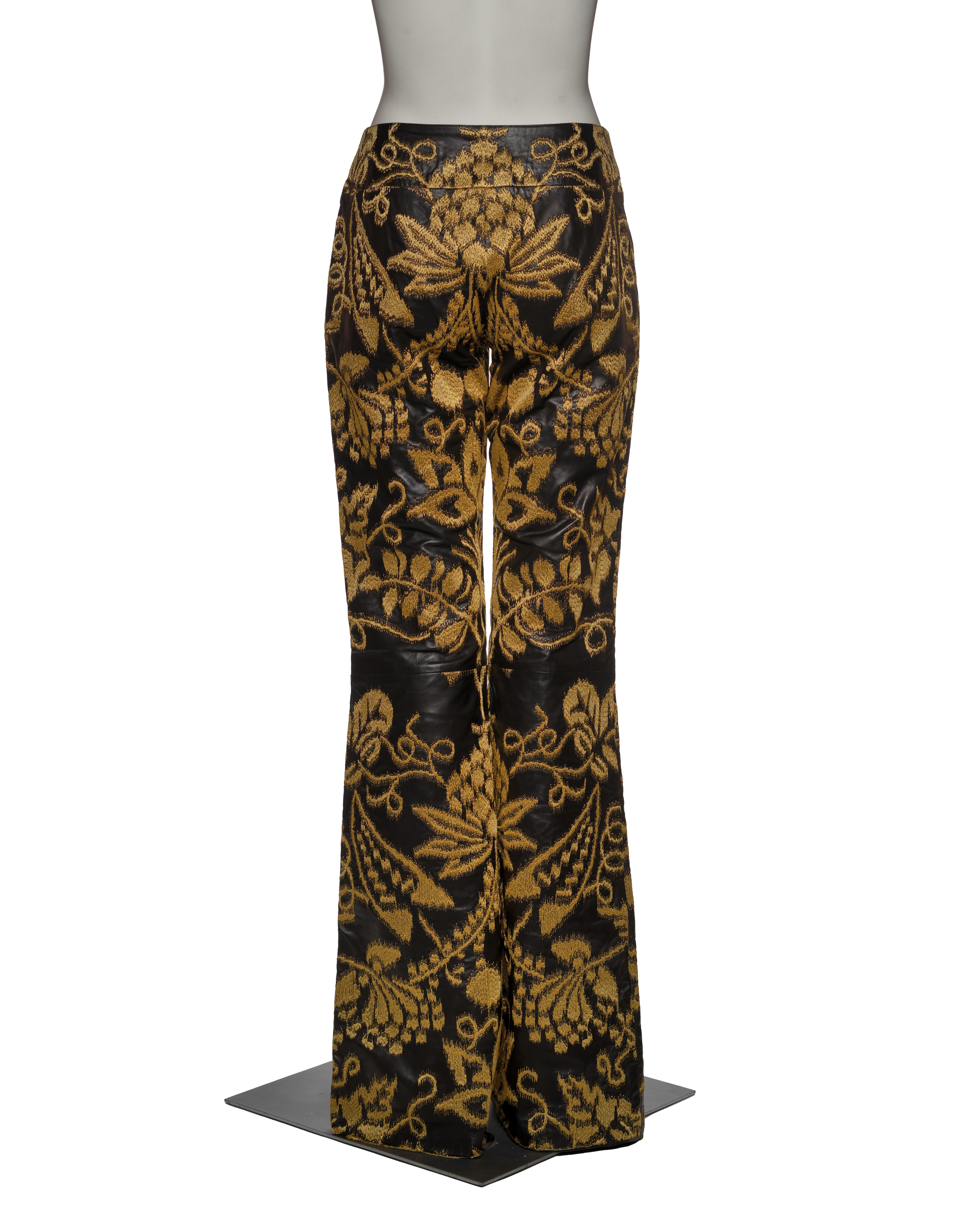 Gucci by Tom Ford Unisex Black and Gold Brocade Leather Trousers, SS 2000 For Sale 6