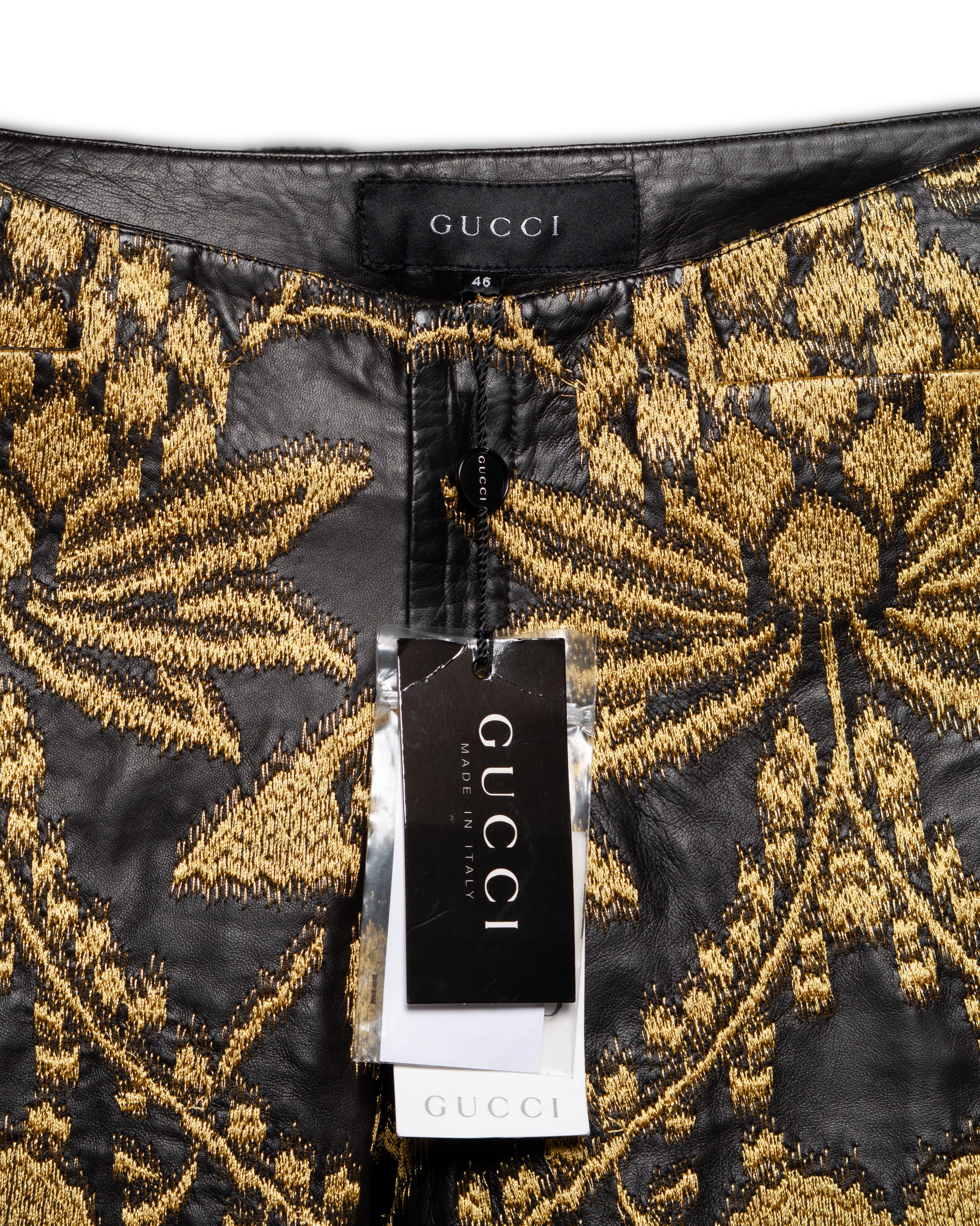 Gucci by Tom Ford Unisex Black and Gold Brocade Leather Trousers, SS 2000 For Sale 7