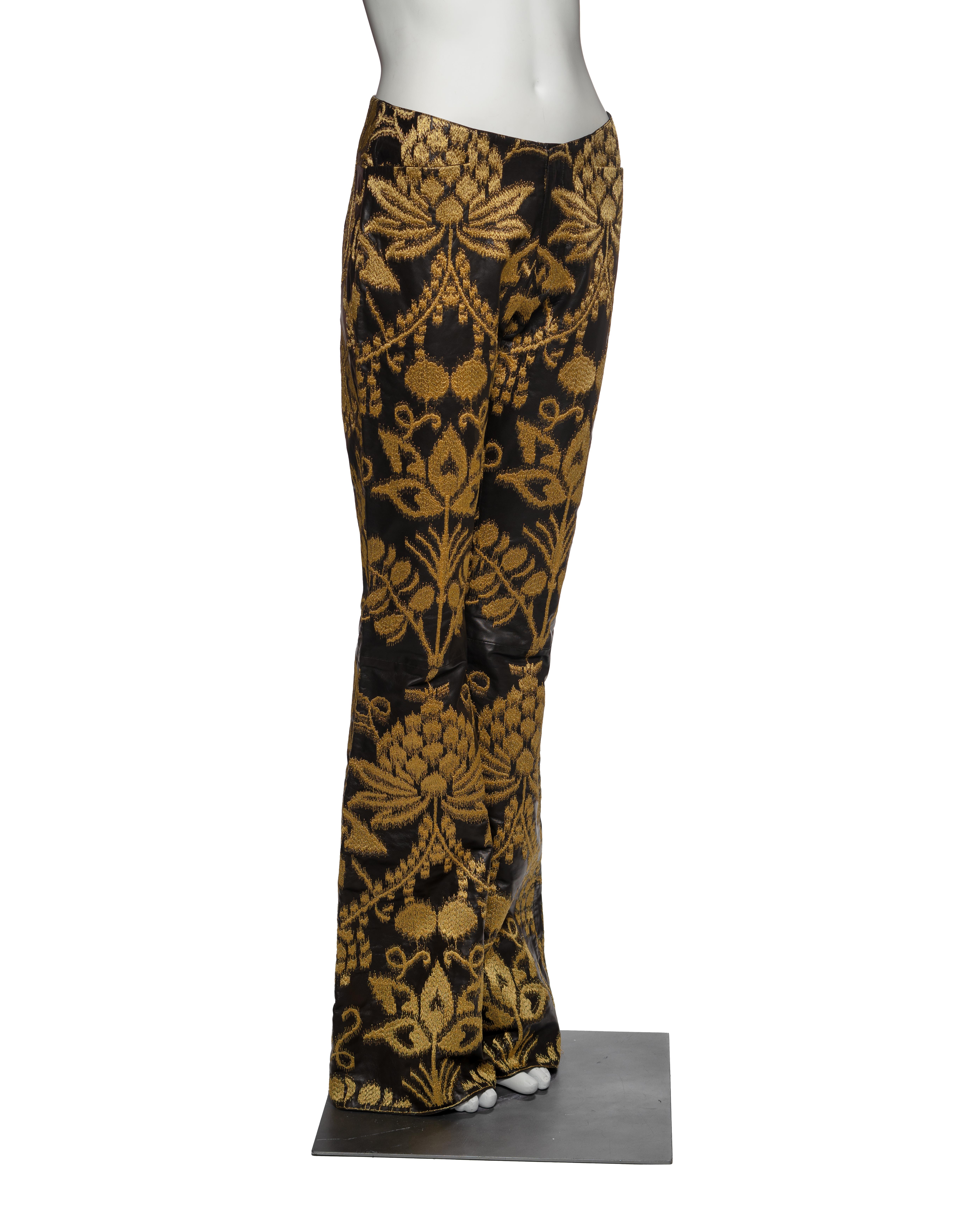 Gucci by Tom Ford Unisex Black and Gold Brocade Leather Trousers, SS 2000 In Excellent Condition For Sale In London, GB