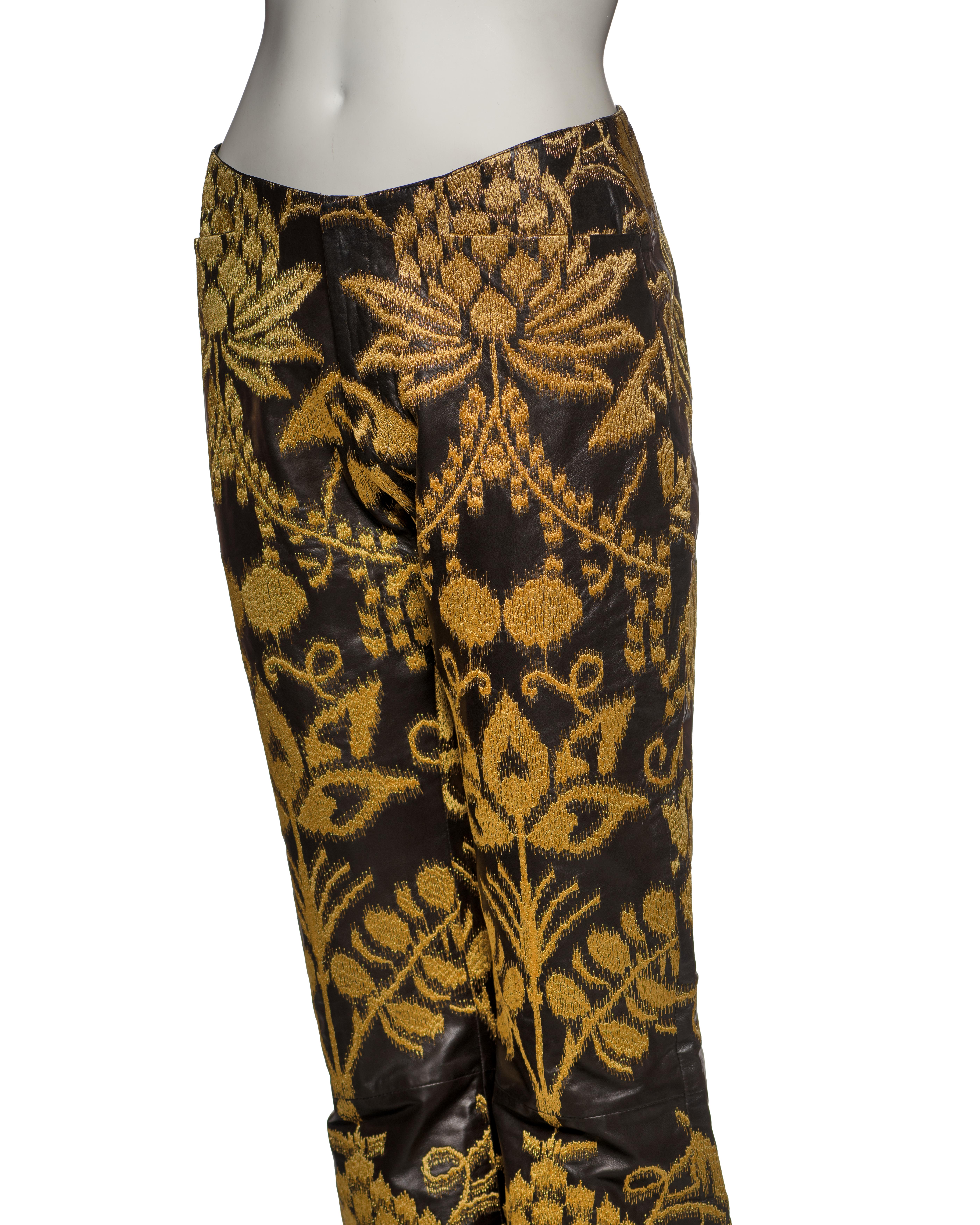 Gucci by Tom Ford Unisex Black and Gold Brocade Leather Trousers, SS 2000 For Sale 3