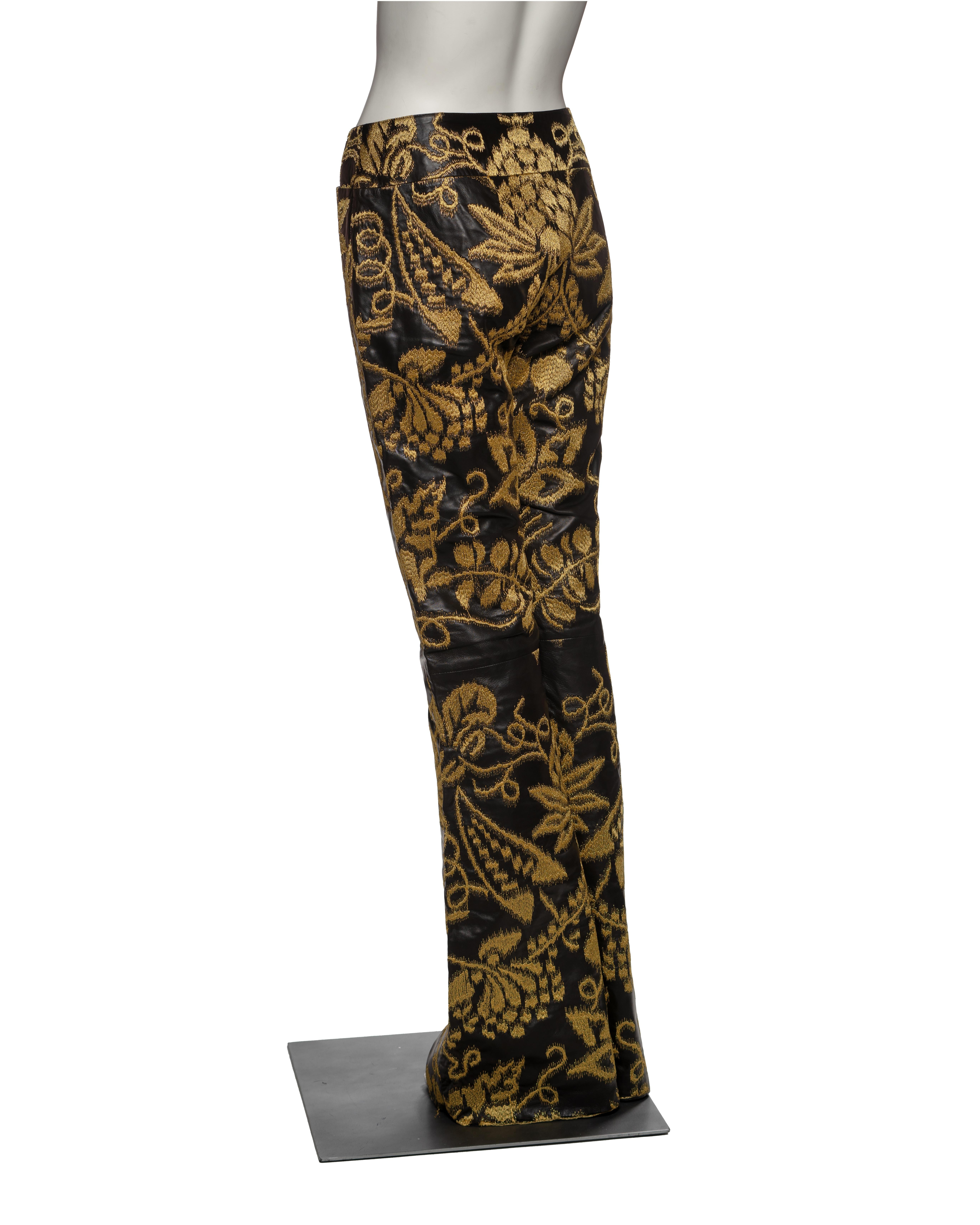 Gucci by Tom Ford Unisex Black and Gold Brocade Leather Trousers, SS 2000 For Sale 4