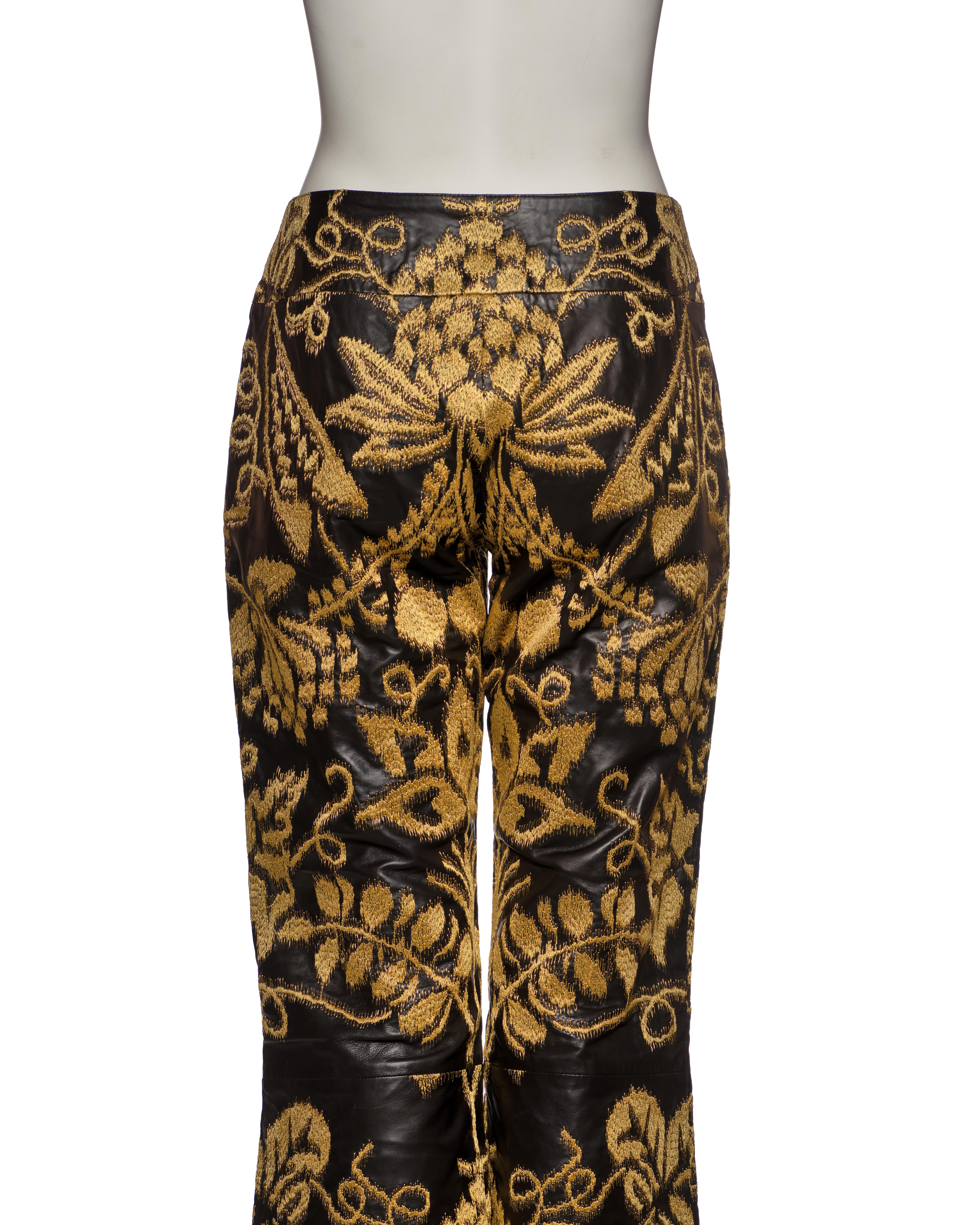 Gucci by Tom Ford Unisex Black and Gold Brocade Leather Trousers, SS 2000 For Sale 5