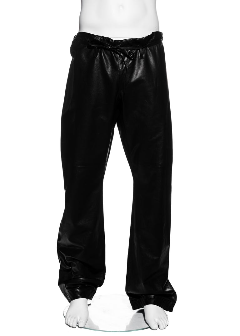 Women's or Men's Gucci by Tom Ford unisex black lambskin leather wide-leg pants, ss 2001