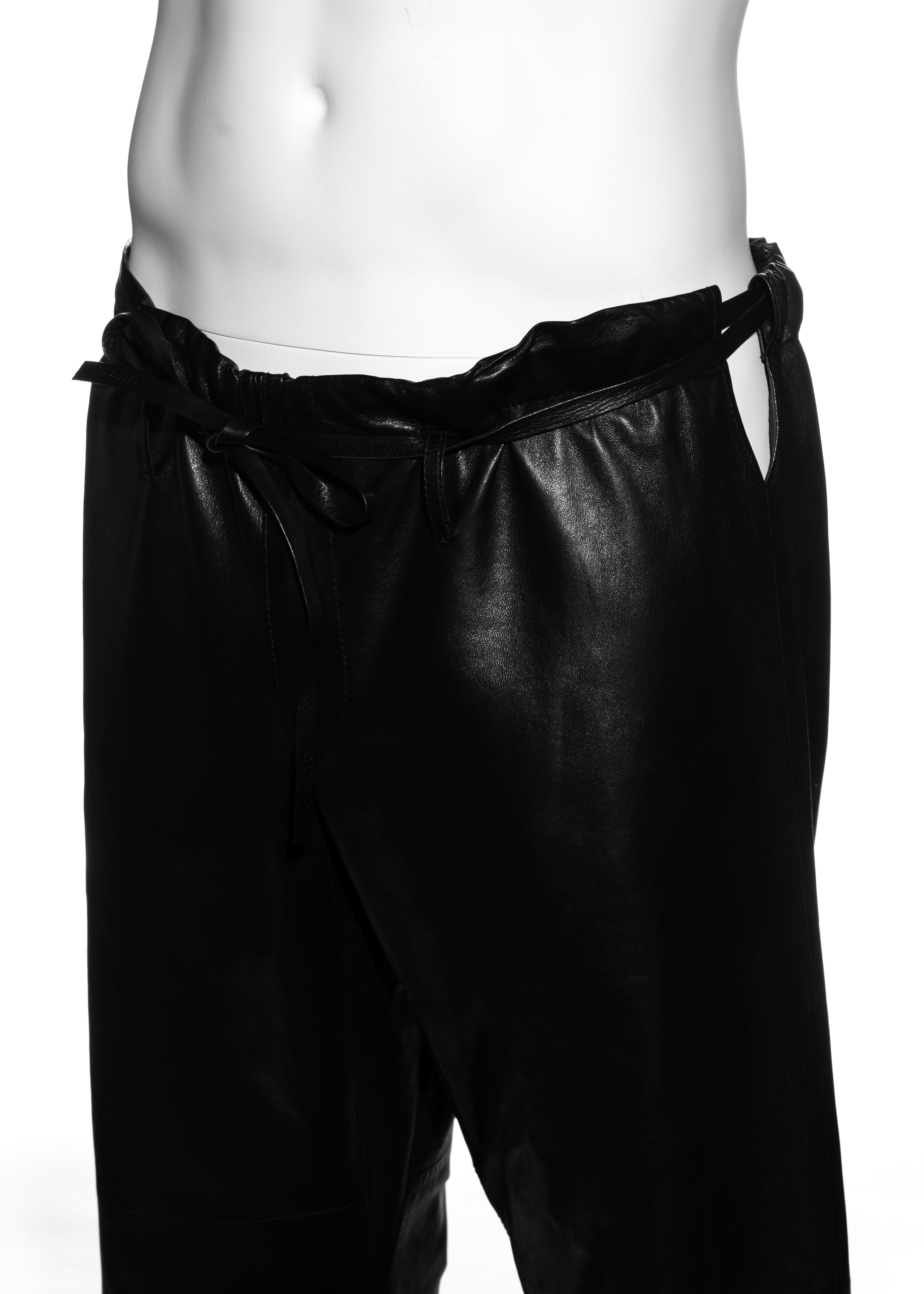Black Gucci by Tom Ford unisex black lambskin leather wide-leg pants, ss 2001
