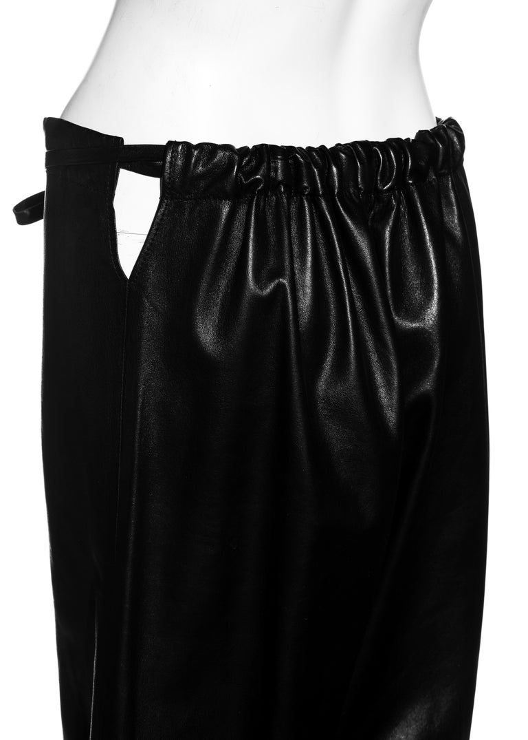 Gucci by Tom Ford unisex black lambskin leather wide-leg pants, ss 2001 3