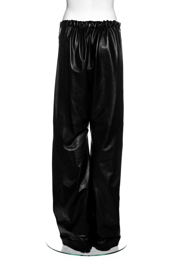 Gucci by Tom Ford unisex black lambskin leather wide-leg pants, ss 2001 4