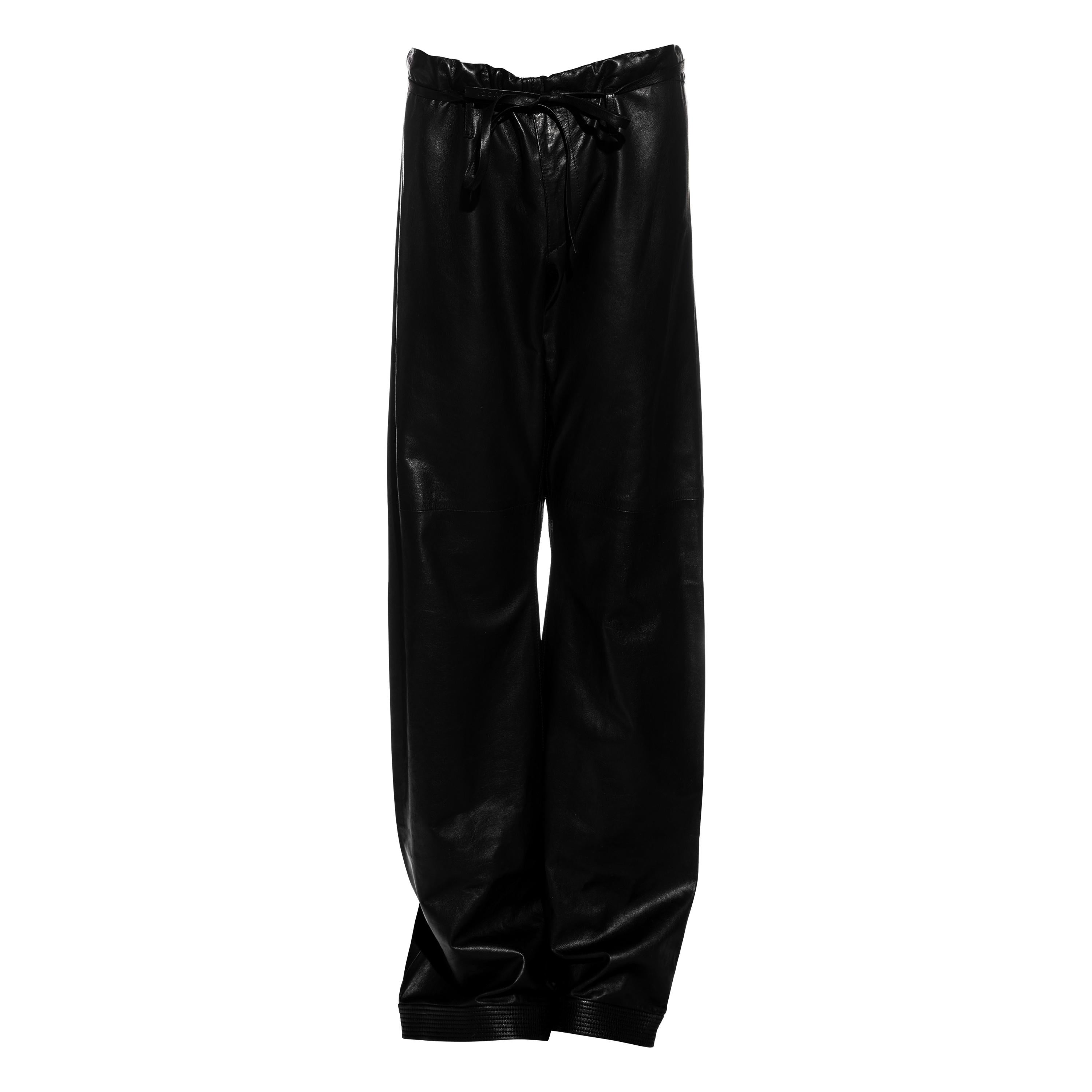 Gucci by Tom Ford unisex black lambskin leather wide-leg pants, ss 2001 at  1stDibs
