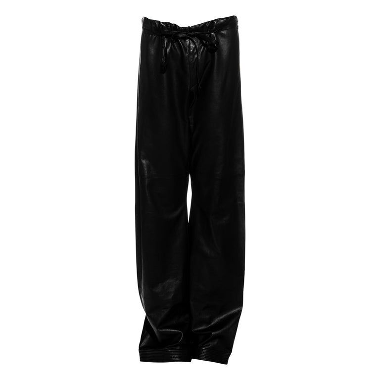 Gucci by Tom Ford unisex black lambskin leather wide-leg pants, ss 2001
