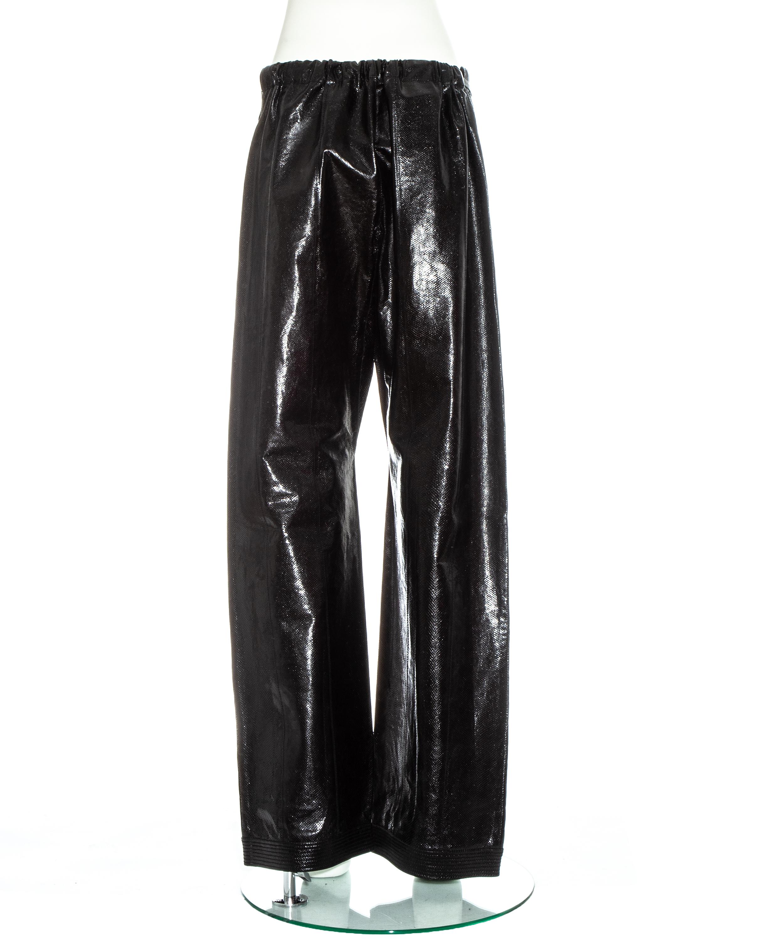 Gucci by Tom Ford unisex black lizard skin drawstring wide leg pants, ss 2001 For Sale 1