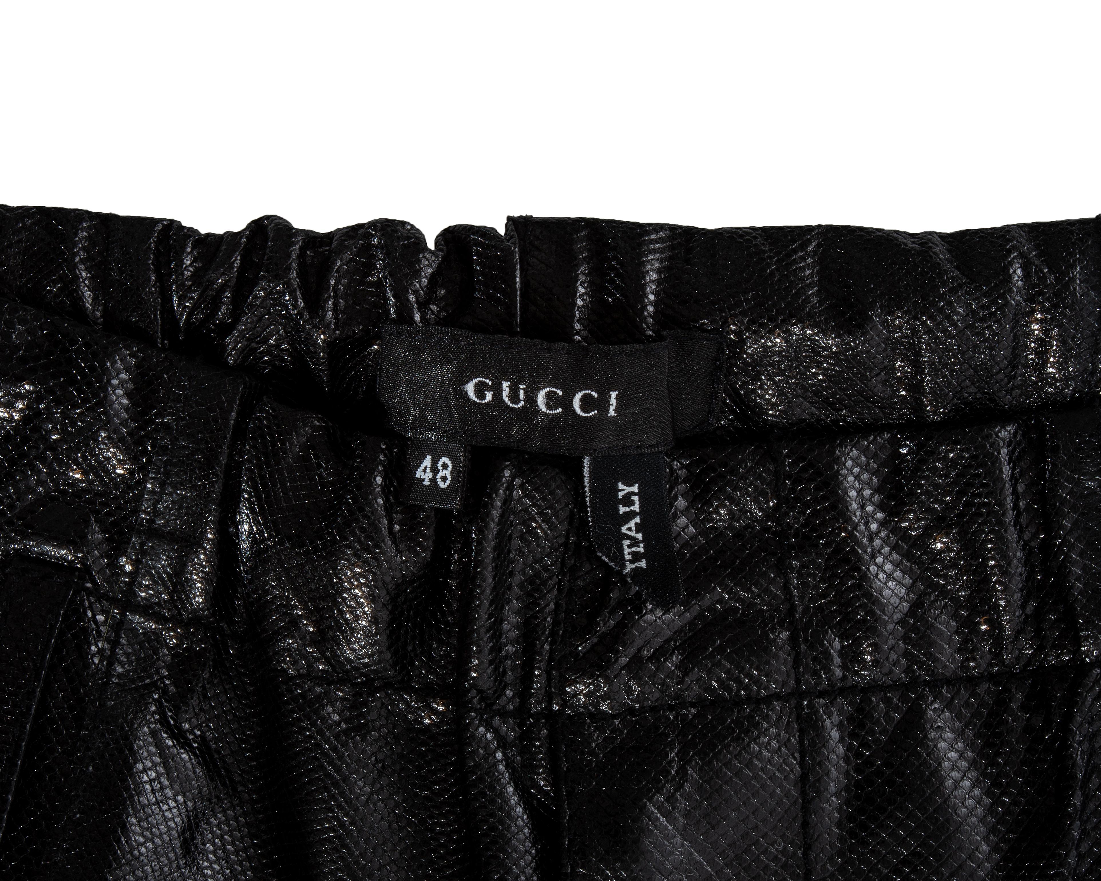Gucci by Tom Ford unisex black lizard skin drawstring wide leg pants, ss 2001 For Sale 2