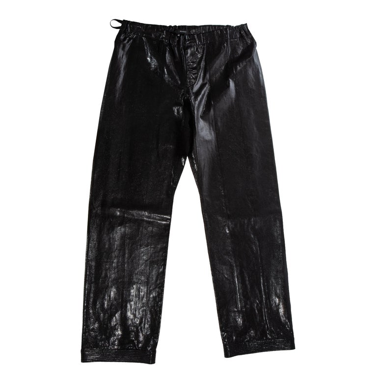 Gucci by Tom Ford unisex black lizard skin drawstring wide leg pants ...