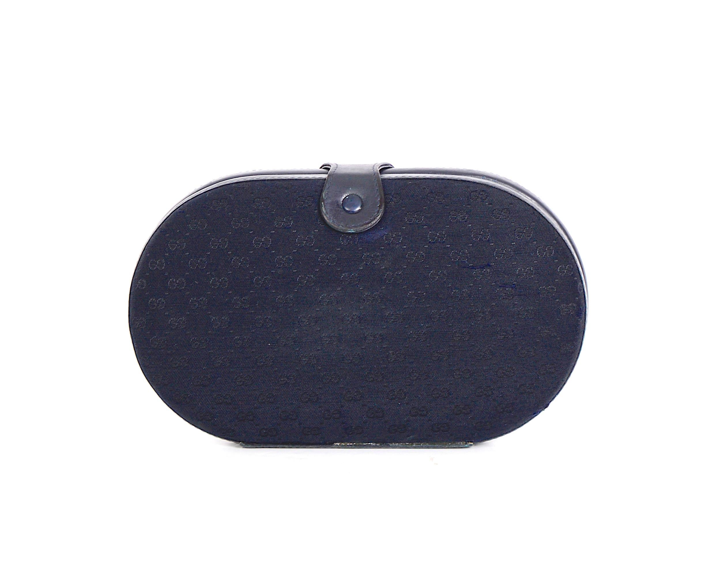 Women's or Men's Gucci by Tom Ford vintage 1990s bleu monogram canvas leather trimmed clutch For Sale