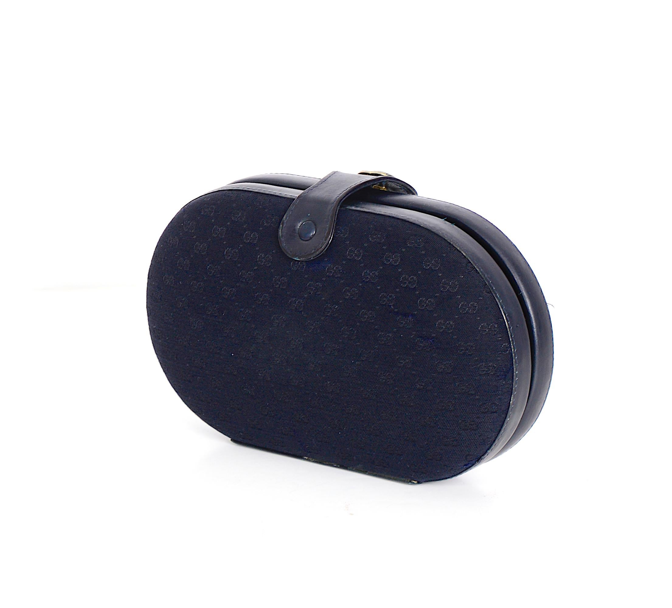 Gucci by Tom Ford vintage 1990s bleu monogram canvas leather trimmed clutch For Sale 1