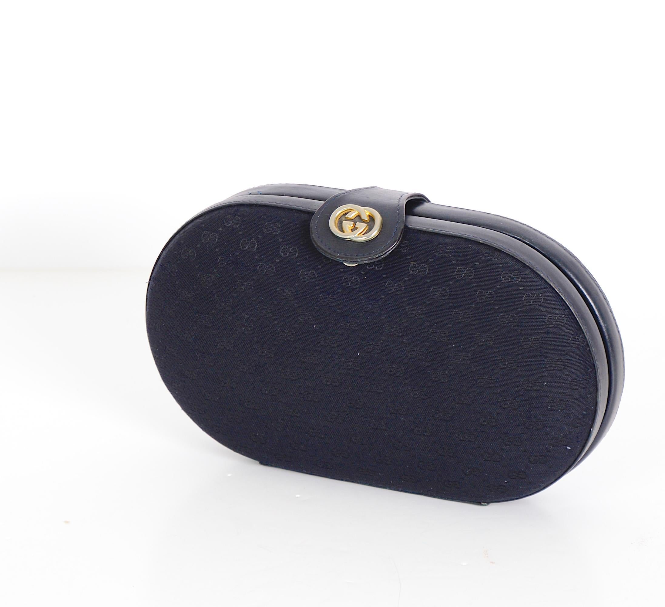 Gucci by Tom Ford vintage 1990s bleu monogram canvas leather trimmed clutch For Sale 2