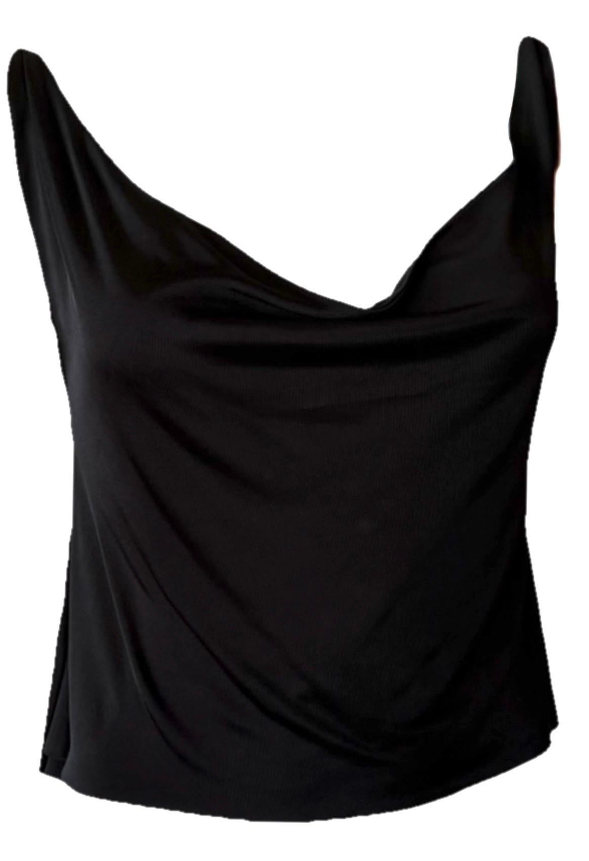 GUCCI By TOM FORD Vintage 2001 Black Draped Open-Back Top w/Leather Strap In Good Condition For Sale In Woodland Hills, CA