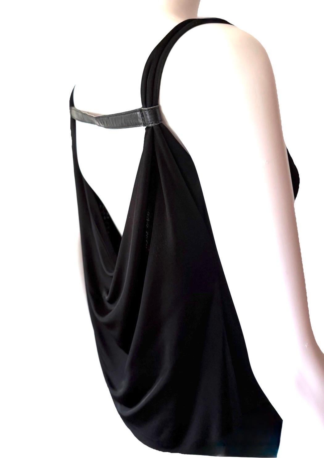 Women's or Men's GUCCI By TOM FORD Vintage 2001 Black Draped Open-Back Top w/Leather Strap For Sale