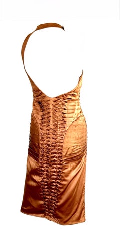 GUCCI by TOM FORD Vintage 2003 Copper Brown Stretch Silk Charmeuse Choker Dress