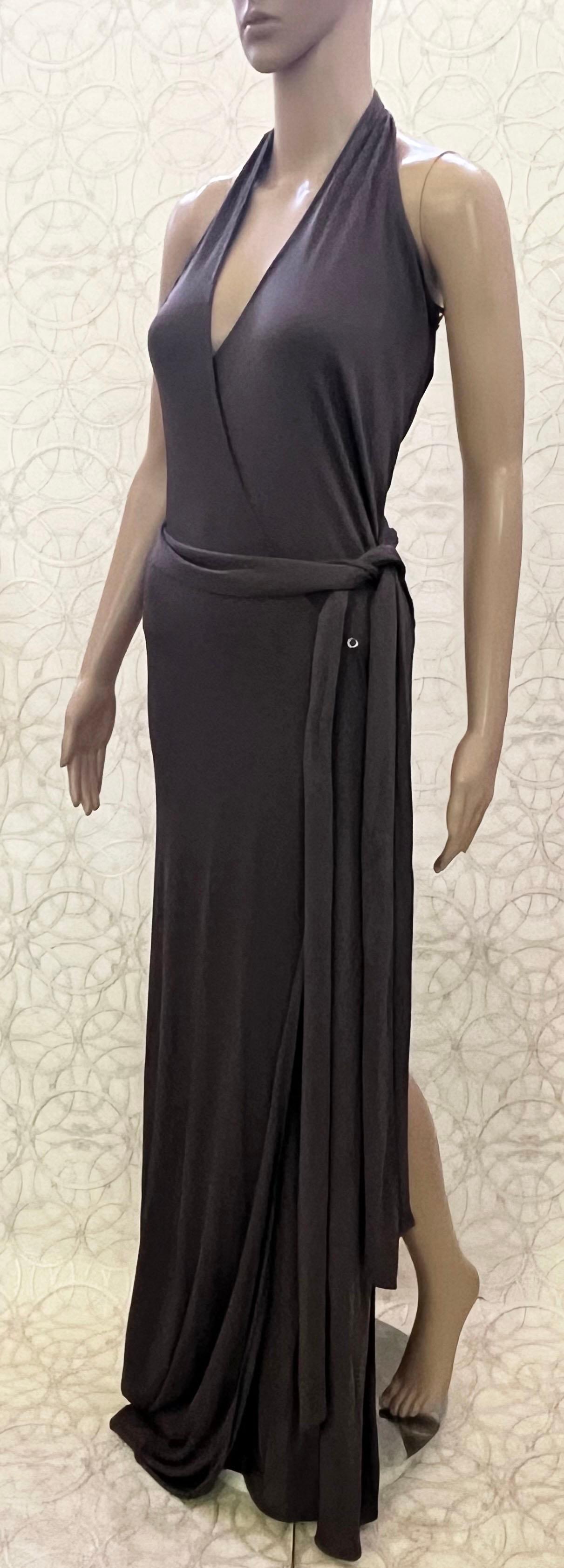 GUCCI by TOM FORD VINTAGE PEWTER WRAP LONG DRESS GOWN Size IT 42 In New Condition In Montgomery, TX