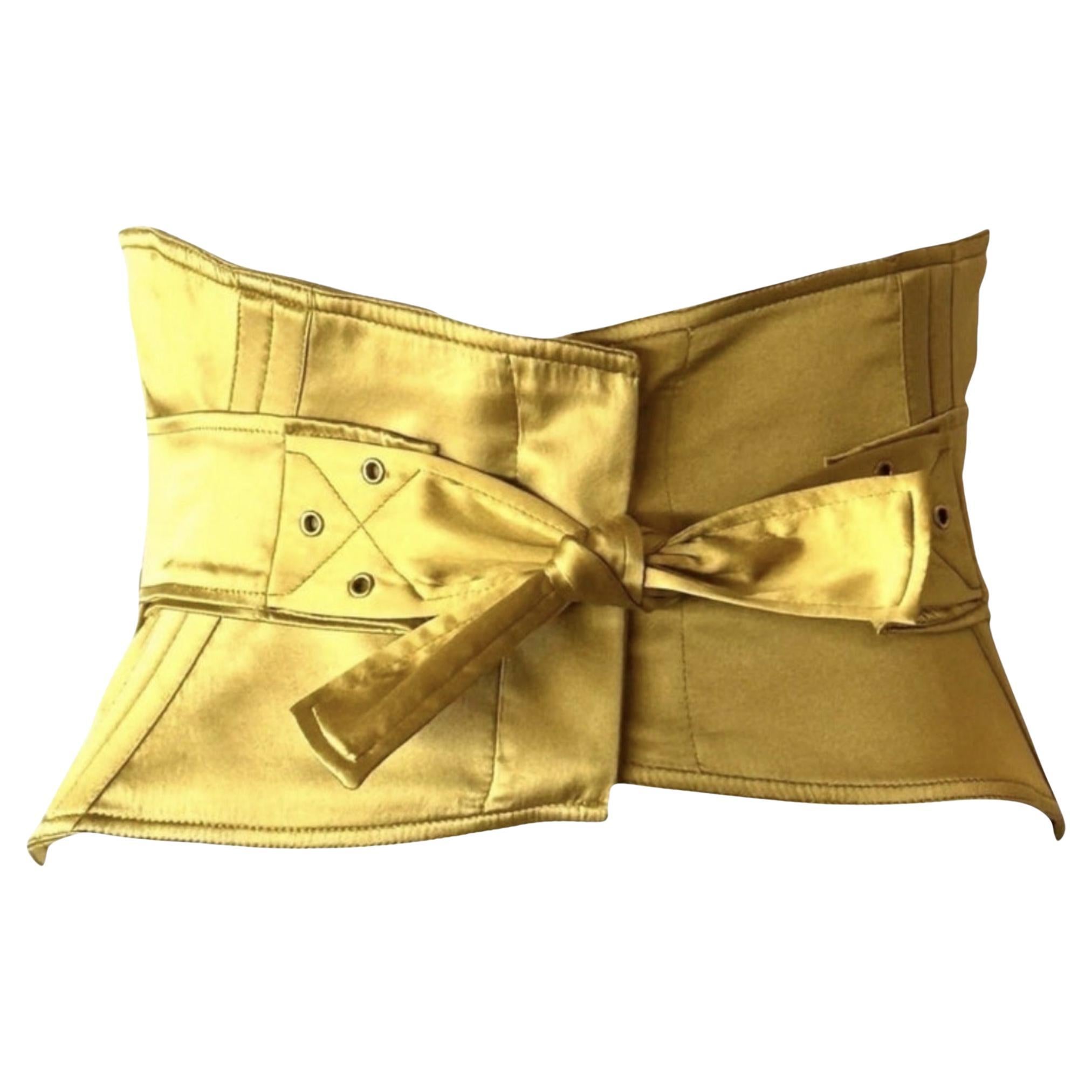 GUCCI by TOM FORD Vintage Runway F/W 2003 Gelbgold Seidenkorsettgürtel