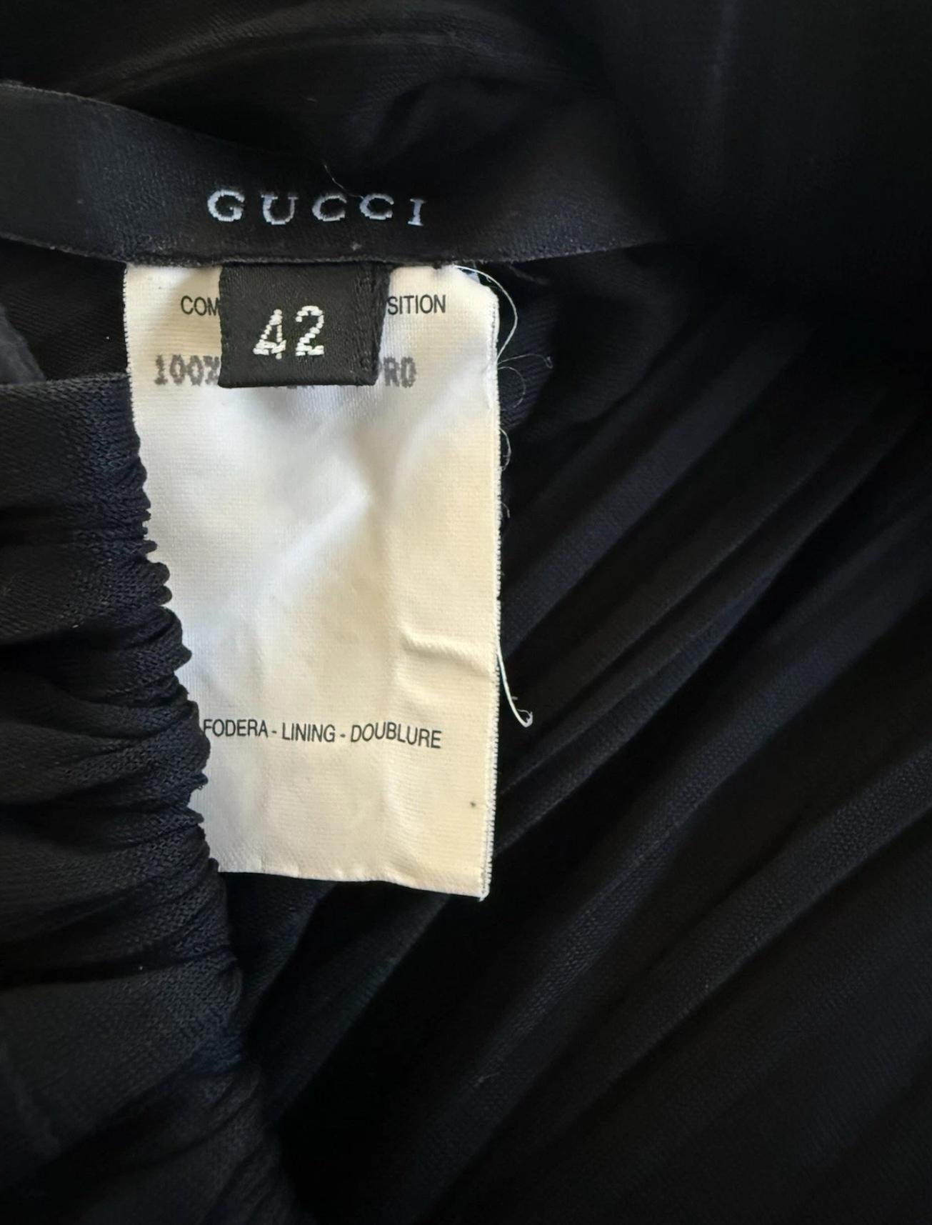 De las mujeres GUCCI by TOM FORD Vintage S/S 2000 Vestido drapeado de cuello alto con lazos de cuero 42 en venta