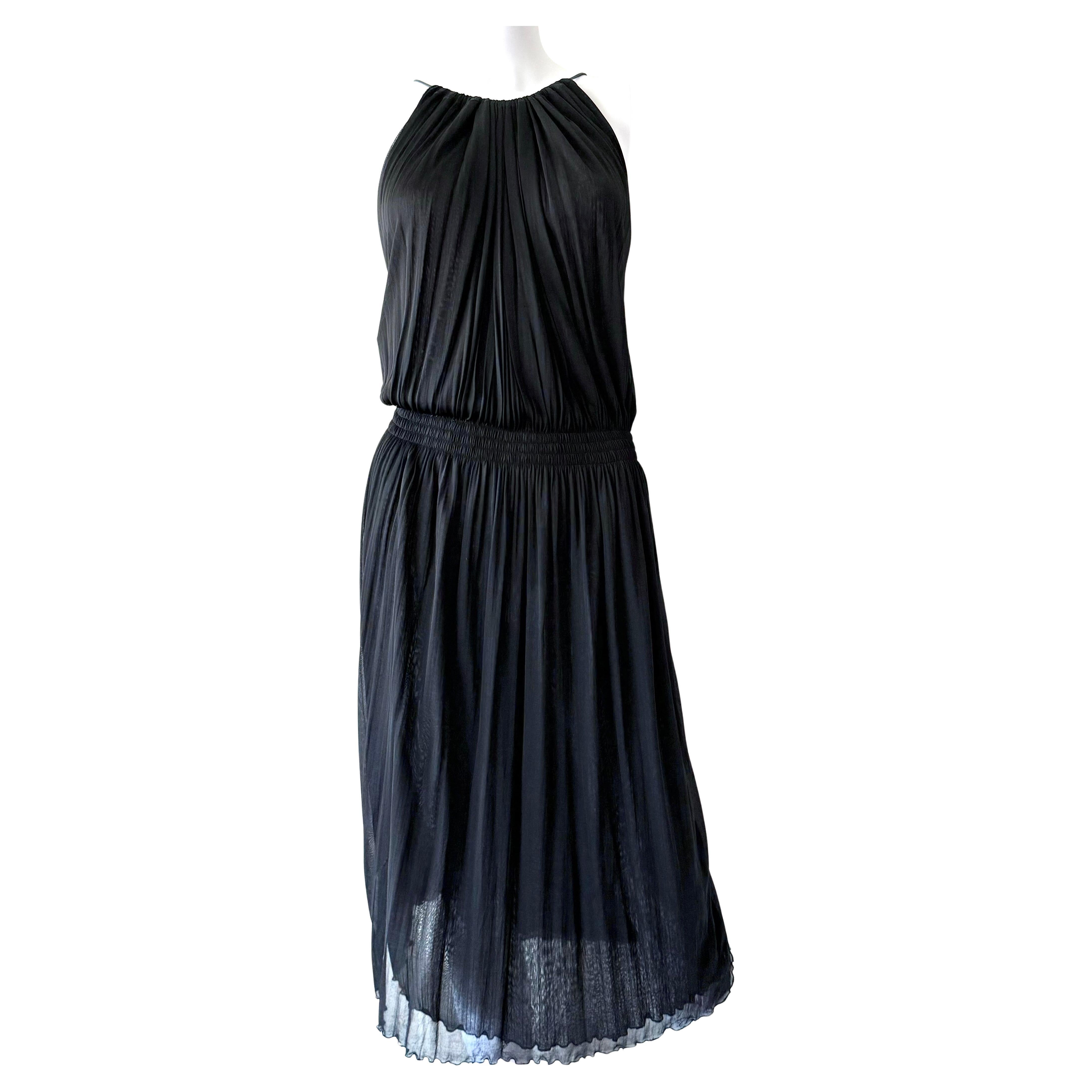 GUCCI by Tom Ford Vintage P/E 2000 - Vestito a collo alto drappeggiato con lacci in pelle 42