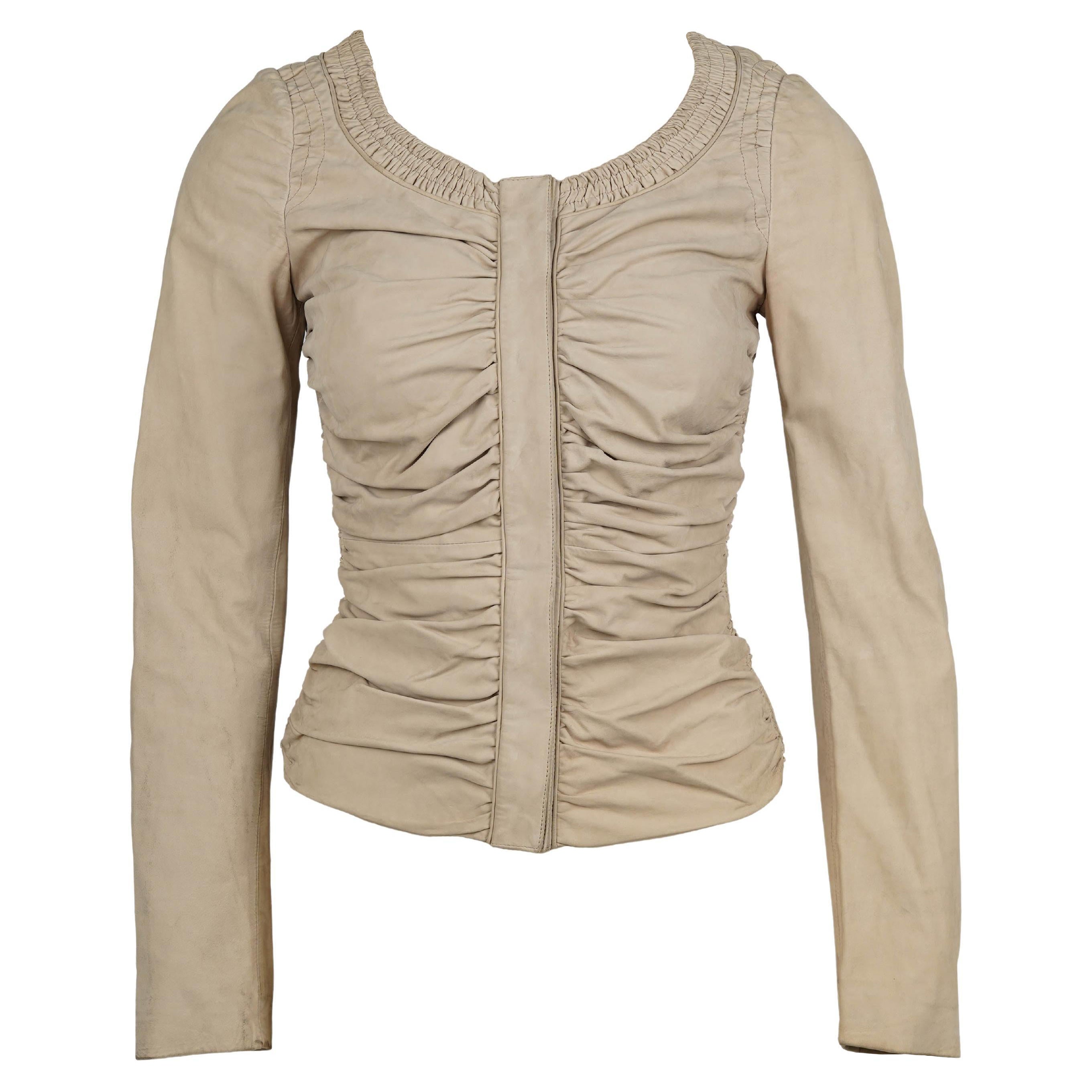 Gucci by Tom Ford Vintage S/S 2003 Beige Leather Ruched Jacket XS